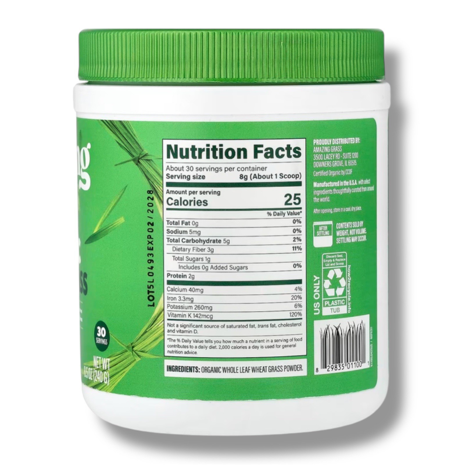 Organic Wheat Grass Powder, by Amazing Grass Super Greens 30 Servings