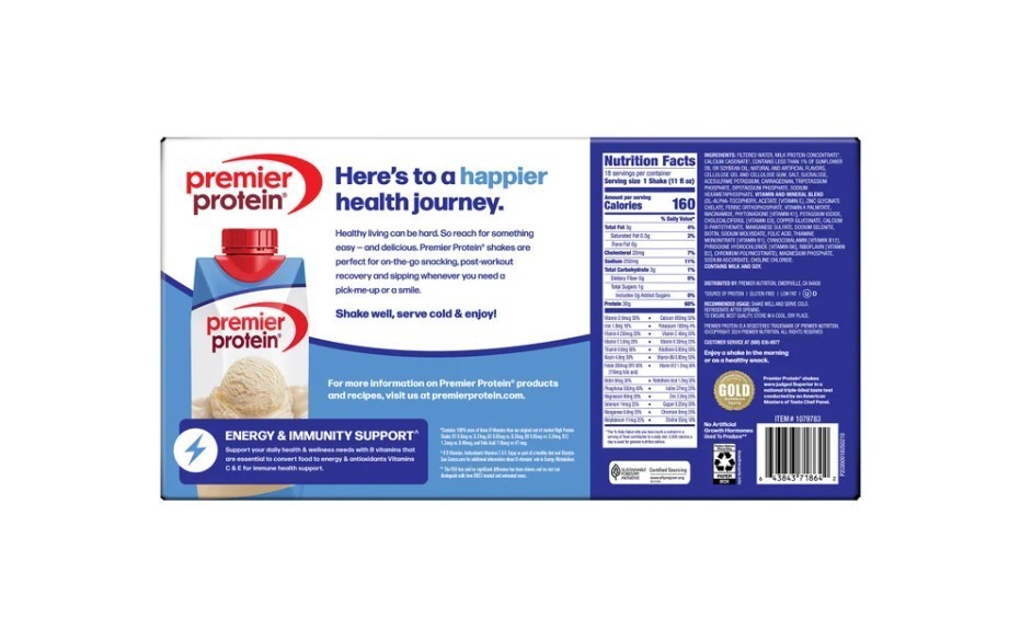 Premier30g Protein PLUS Energy & Immune Support Shakes,18Pack, 11 fl oz,Vanilla.