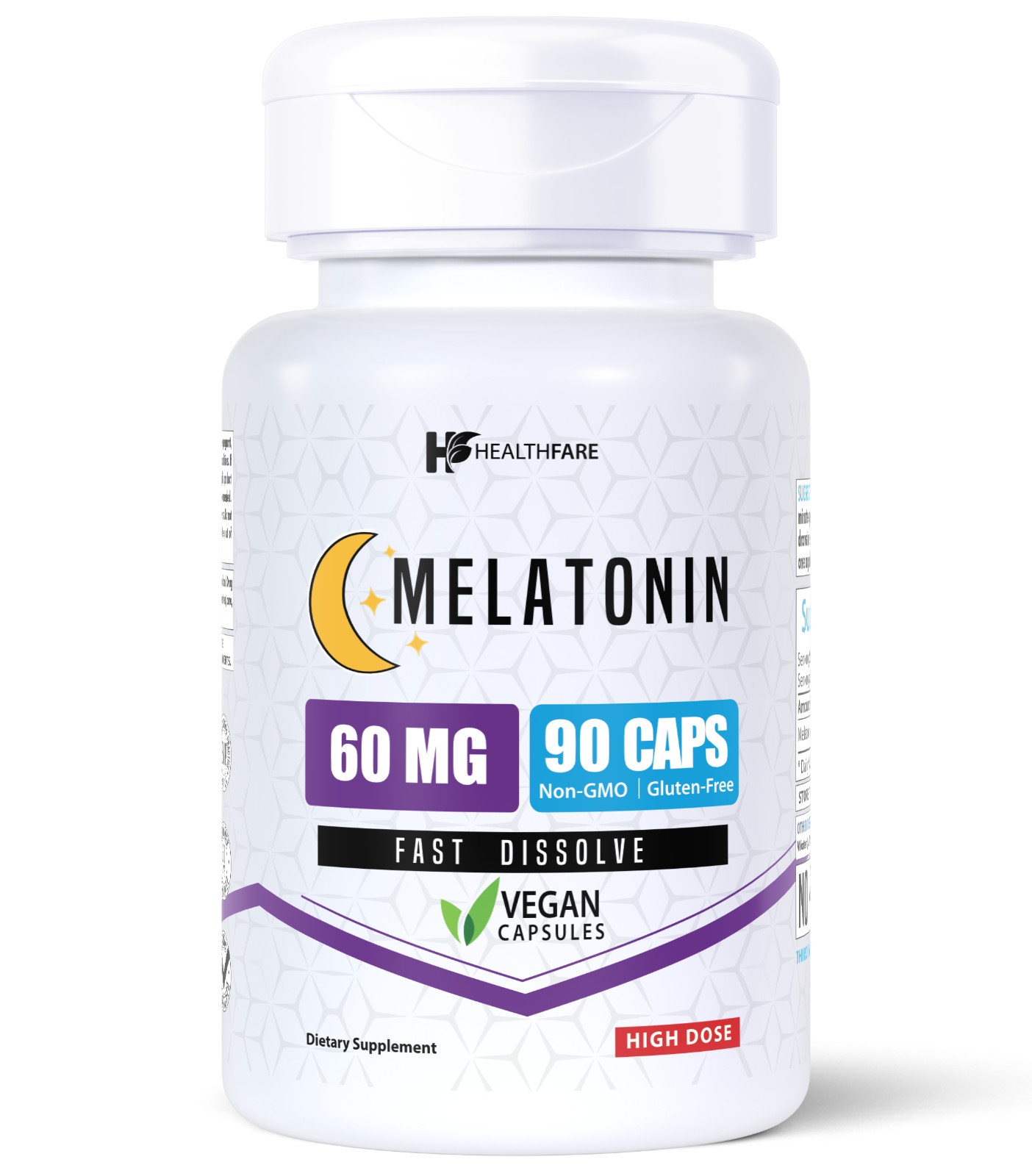 Healthfare Melatonin 60mg | 90 Tab Ultra Strength Fast Dissolve Vegan Formula