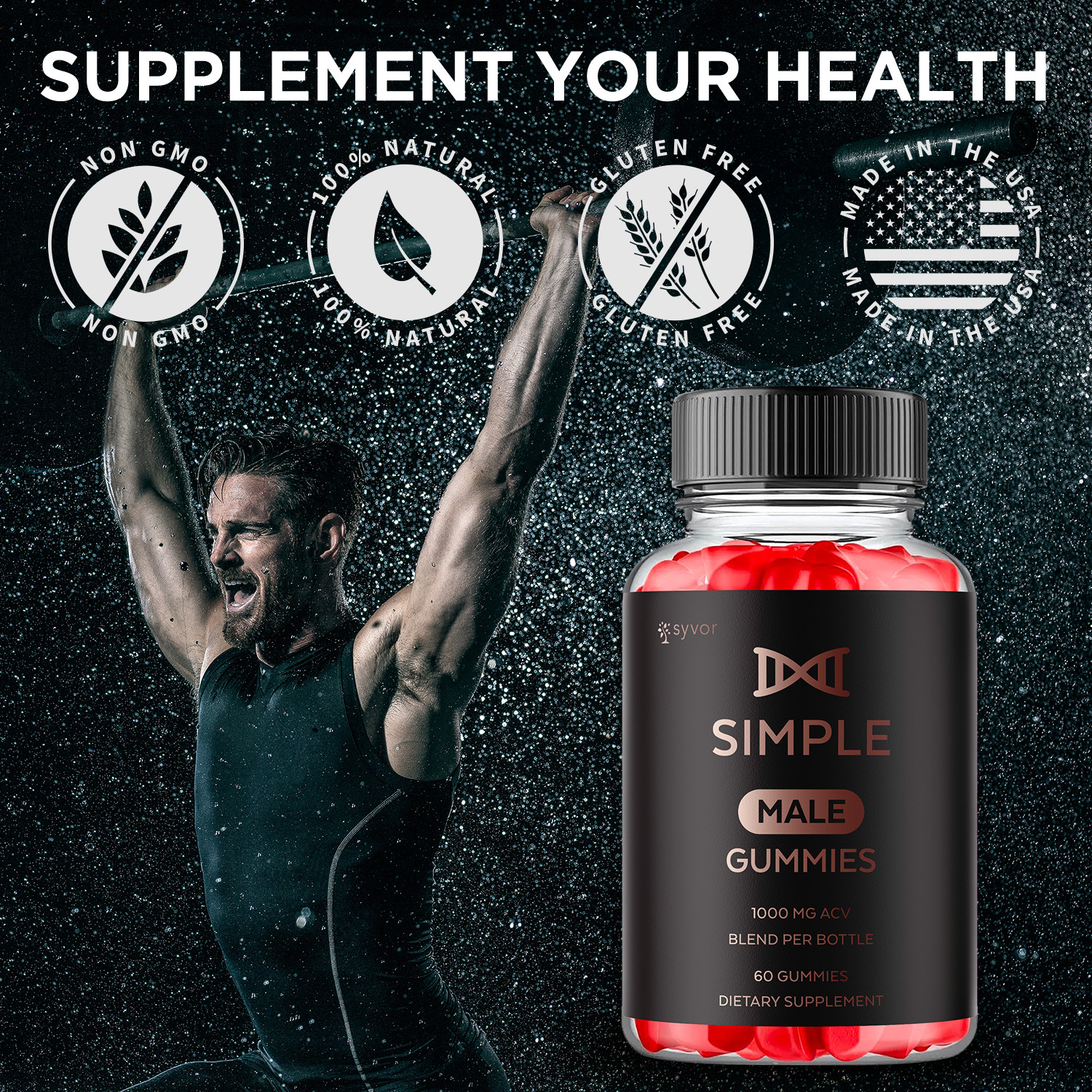 (1 Pack) Simple Male Gummys Advanced Formula Max Support Supplement 60 Gummies