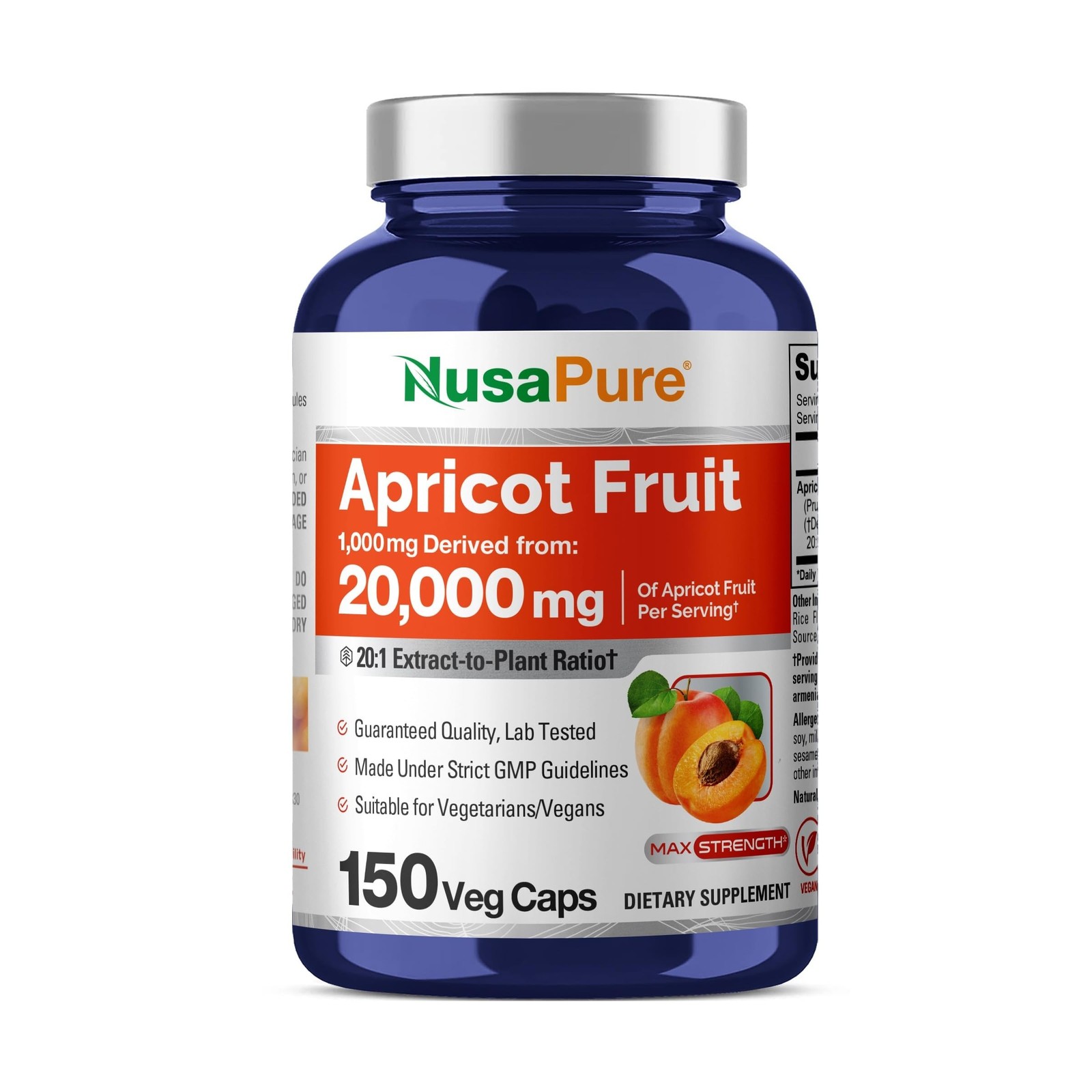 NusaPure Apricot 20:1 Extract, 1000 mg Equivalent to 20,000mg 150 V… Fast Ship