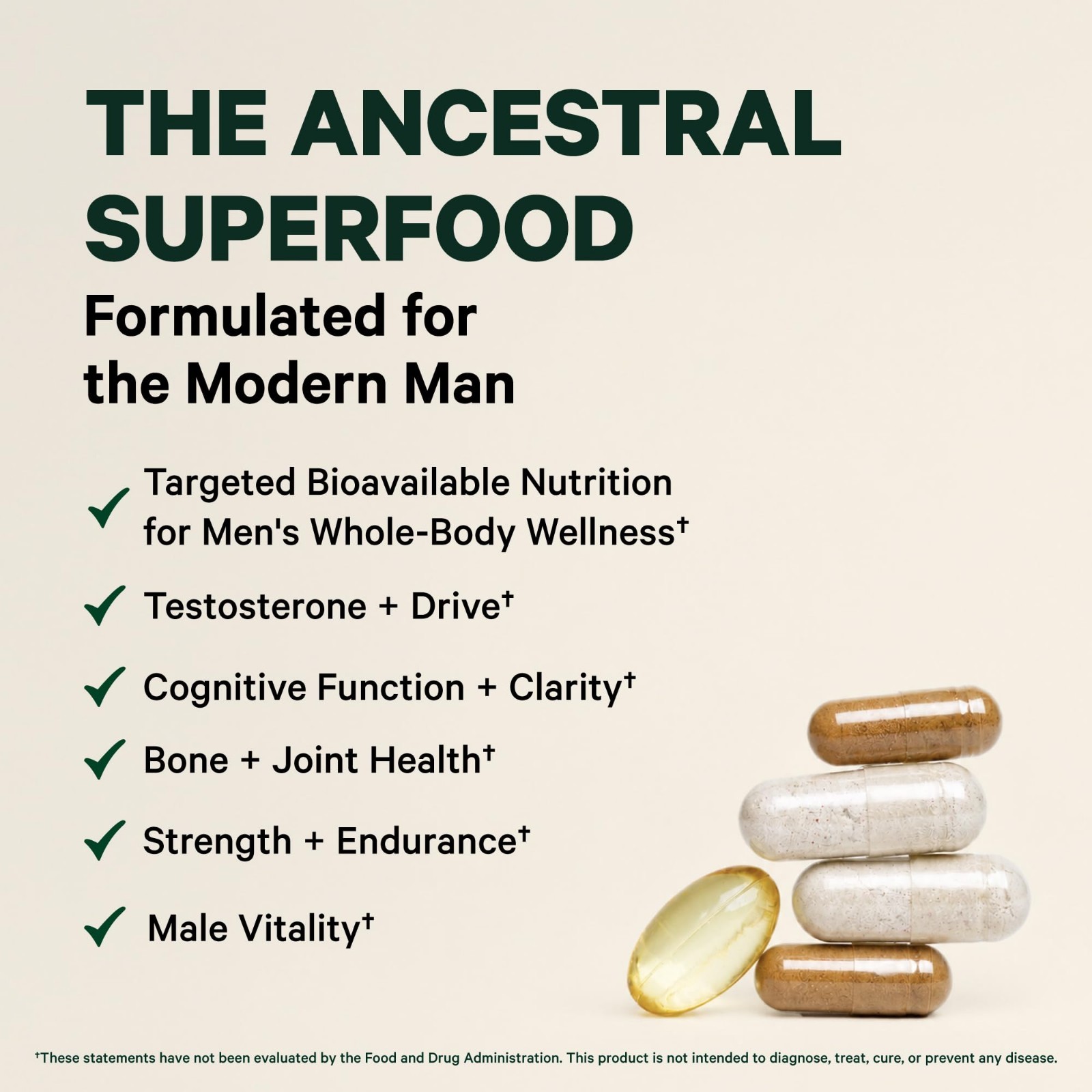 Men’s Beef Organ Complex Supplement – Bioavailable Superfoods, 90 Count | Grass-
