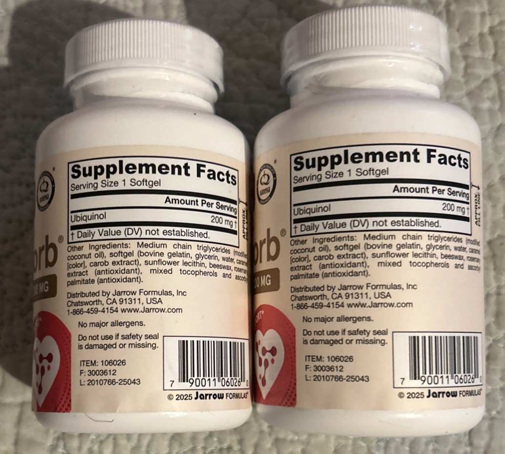 2-Jarrow Formulas Ubiquinol QH-absorb, 200 MG, 120 SOFTGELS 01/2029
