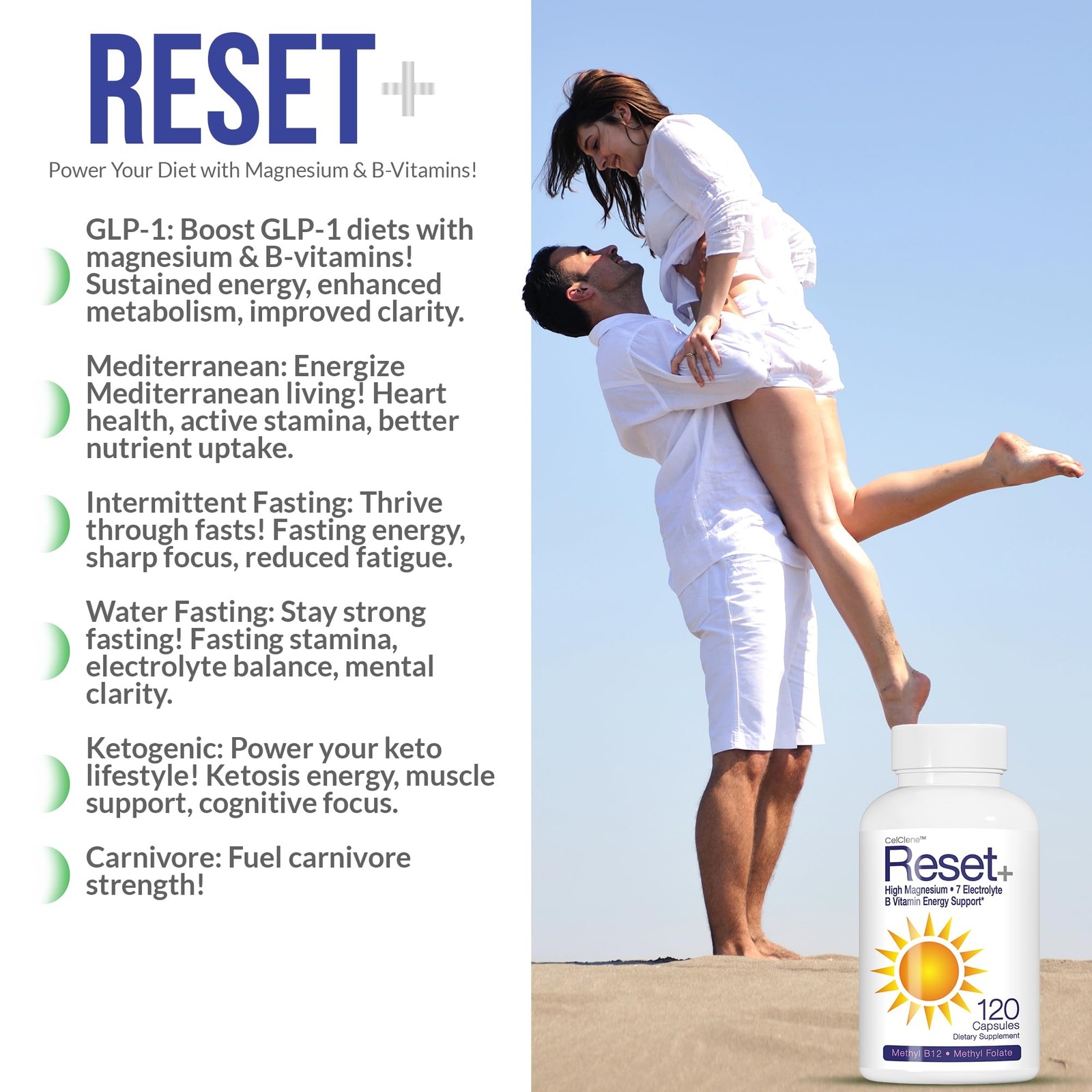 Reset+, 7 Energy Electrolytes, High Methyl B12, Methyl Folate, Pink Salt, Hig…
