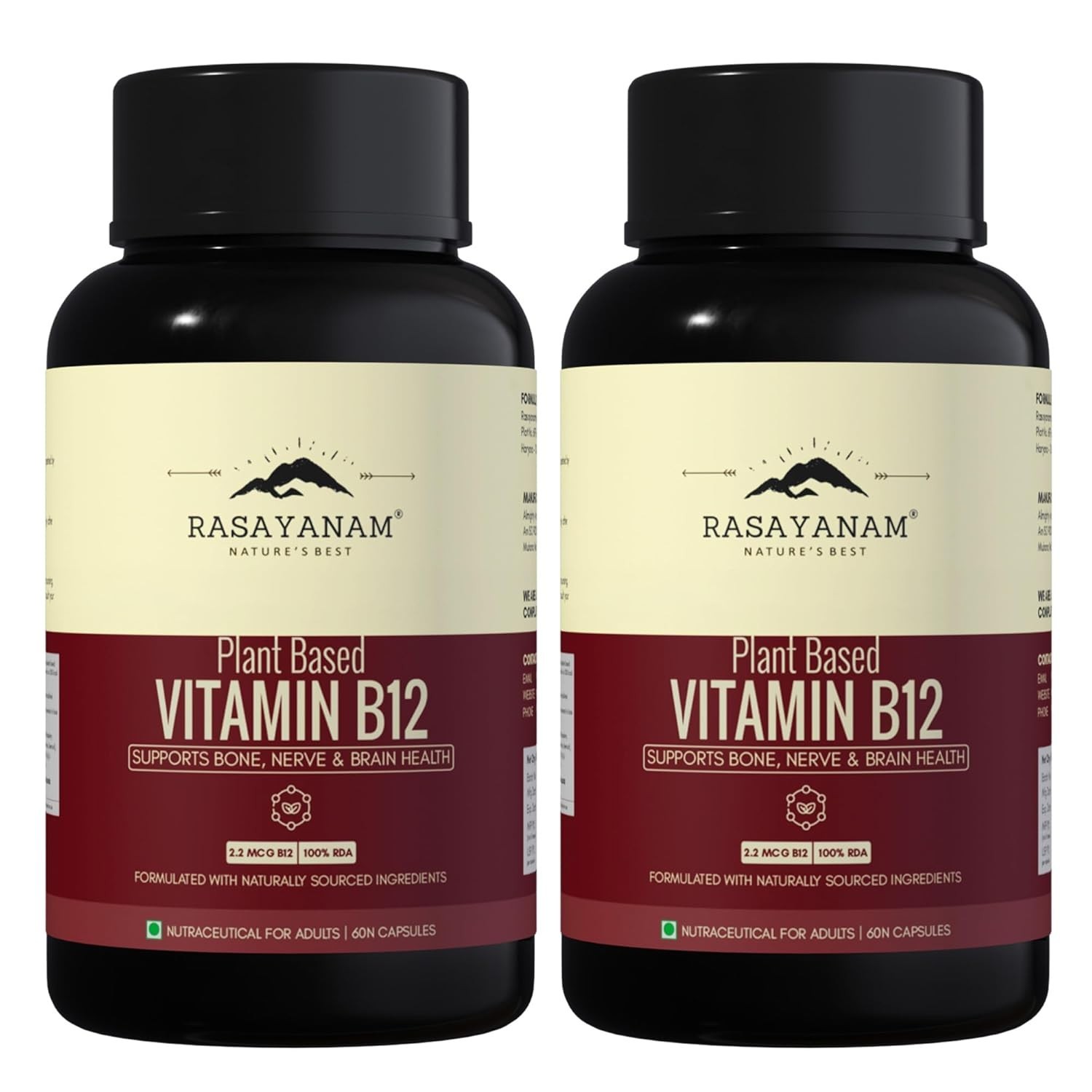 2x Rasayanam Plant Based Vitamin B12 With Amla & Moringa – 60 Veg Capsules Each