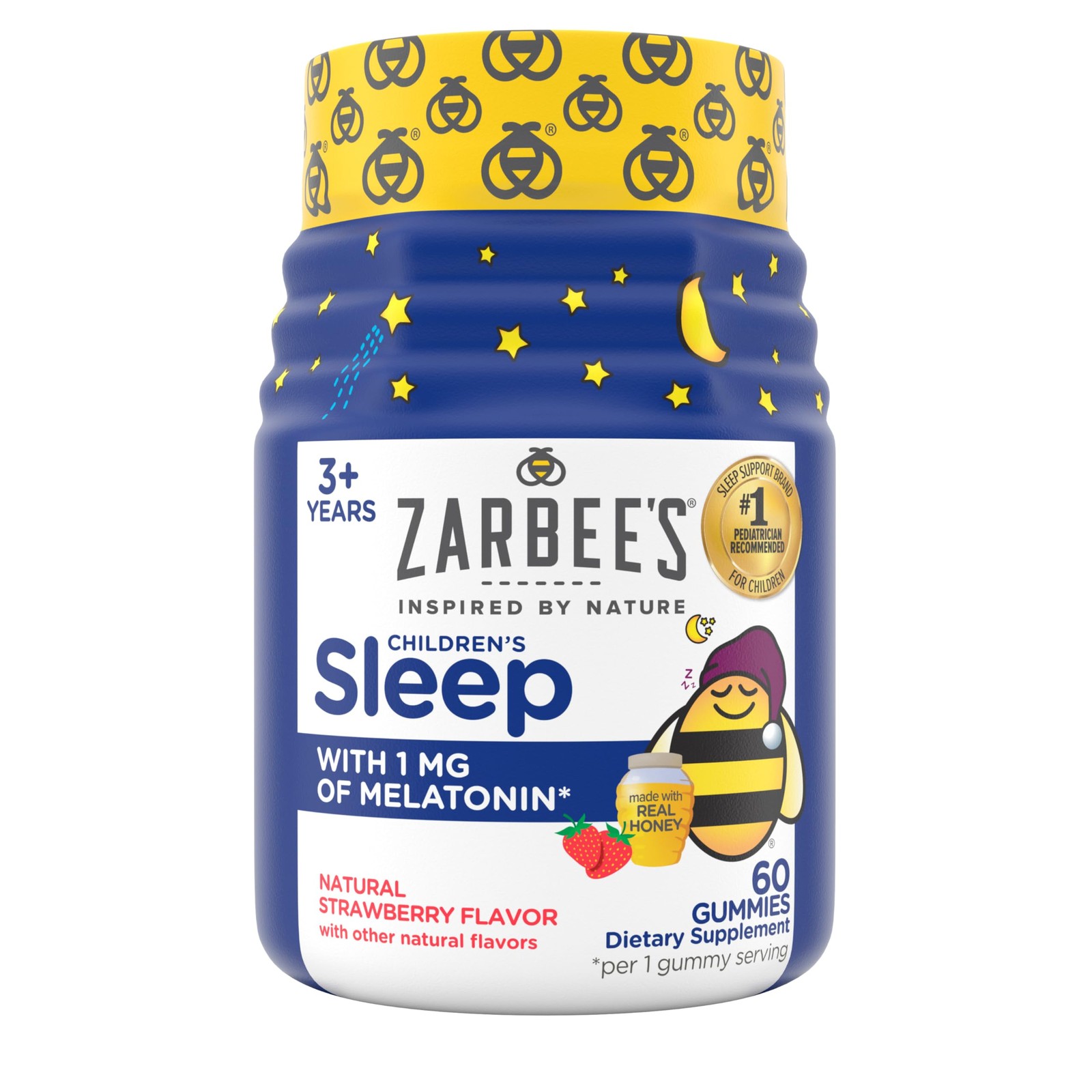 Zarbee’s Kids Melatonin Gummies with 1mg Melatonin, 60 Count (Pack of 1), Red