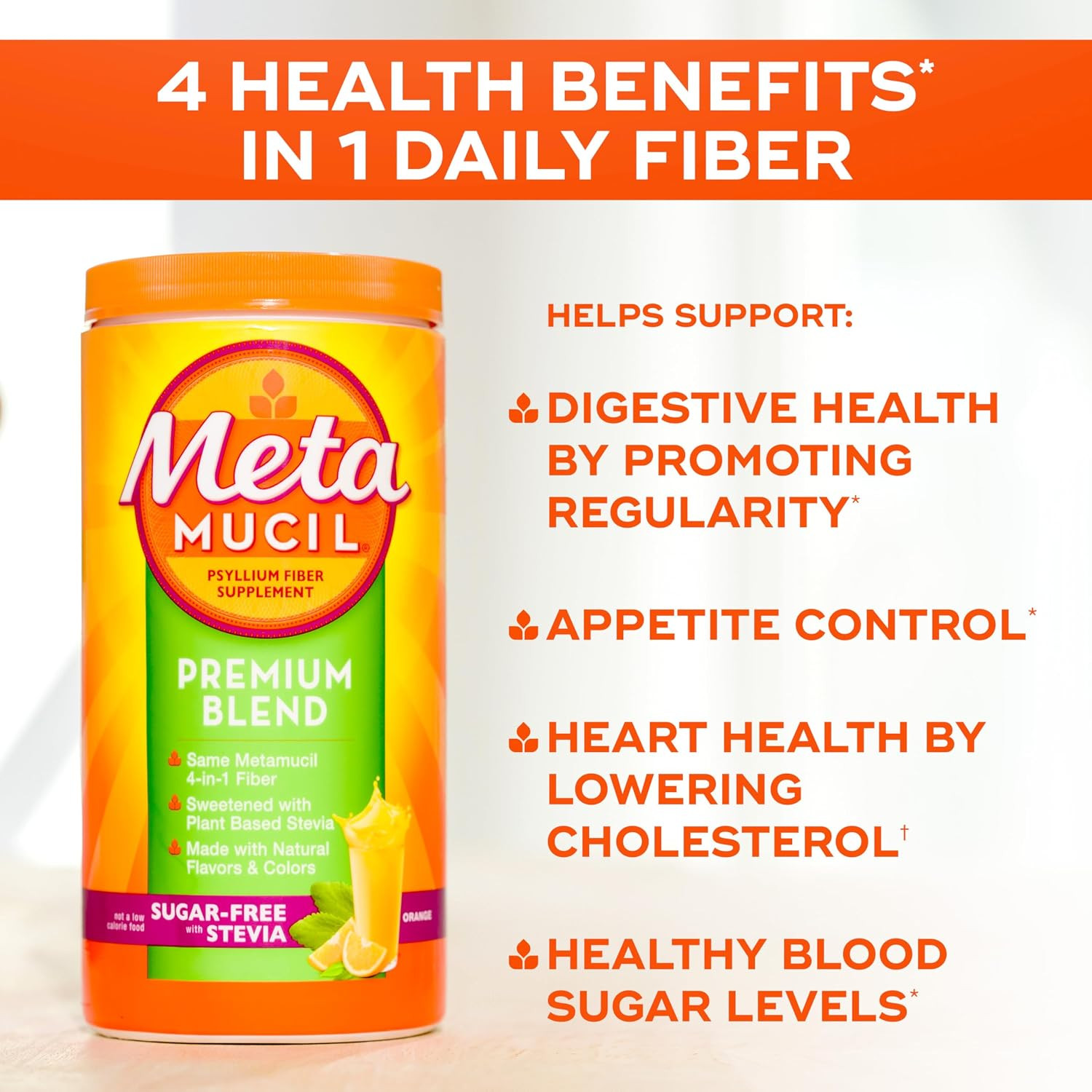 Metamucil Premium Blend Psyllium Fiber Supplement Orange 37.1oz/2.3lb New