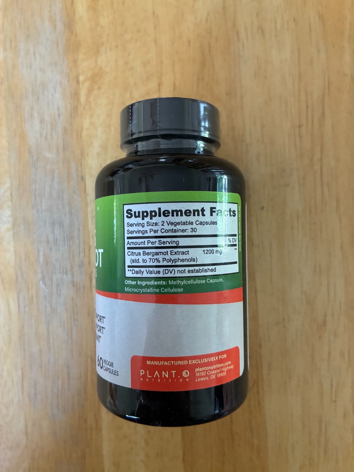 Plant.O Nutrition Citrus Bergamot Supplement 1200mg, 70% Polyphenols – 60 Caps