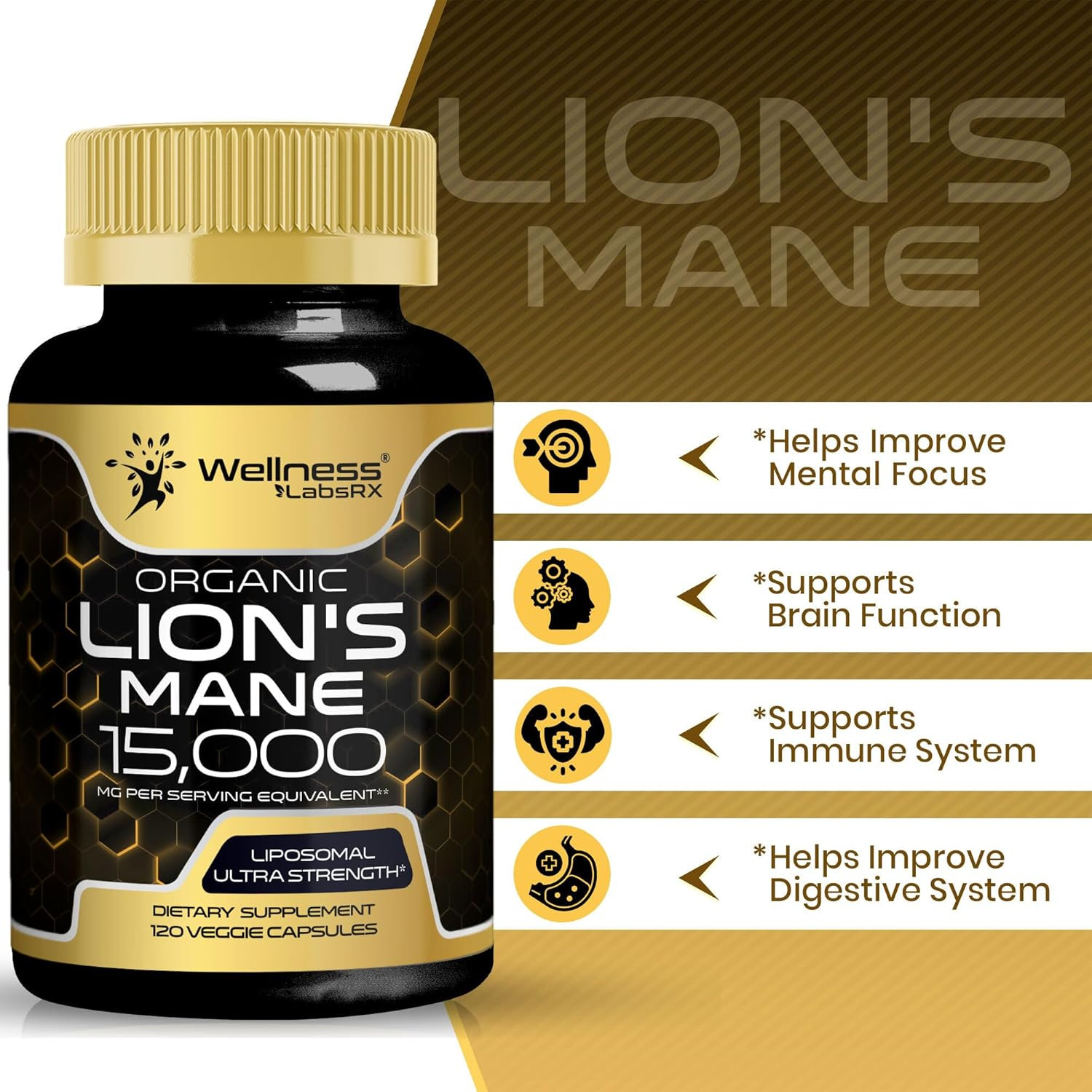 Lions Mane Supplement Capsules – 120 Count – Mushroom Supplement, Brain Suppleme