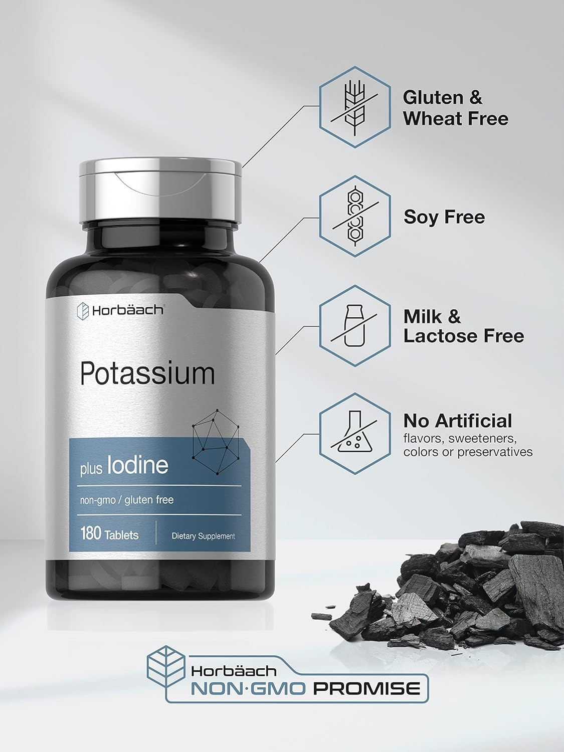 Horbäach Potassium Chloride Supplement | plus Iodine | 180 Vegetarian Tablets |