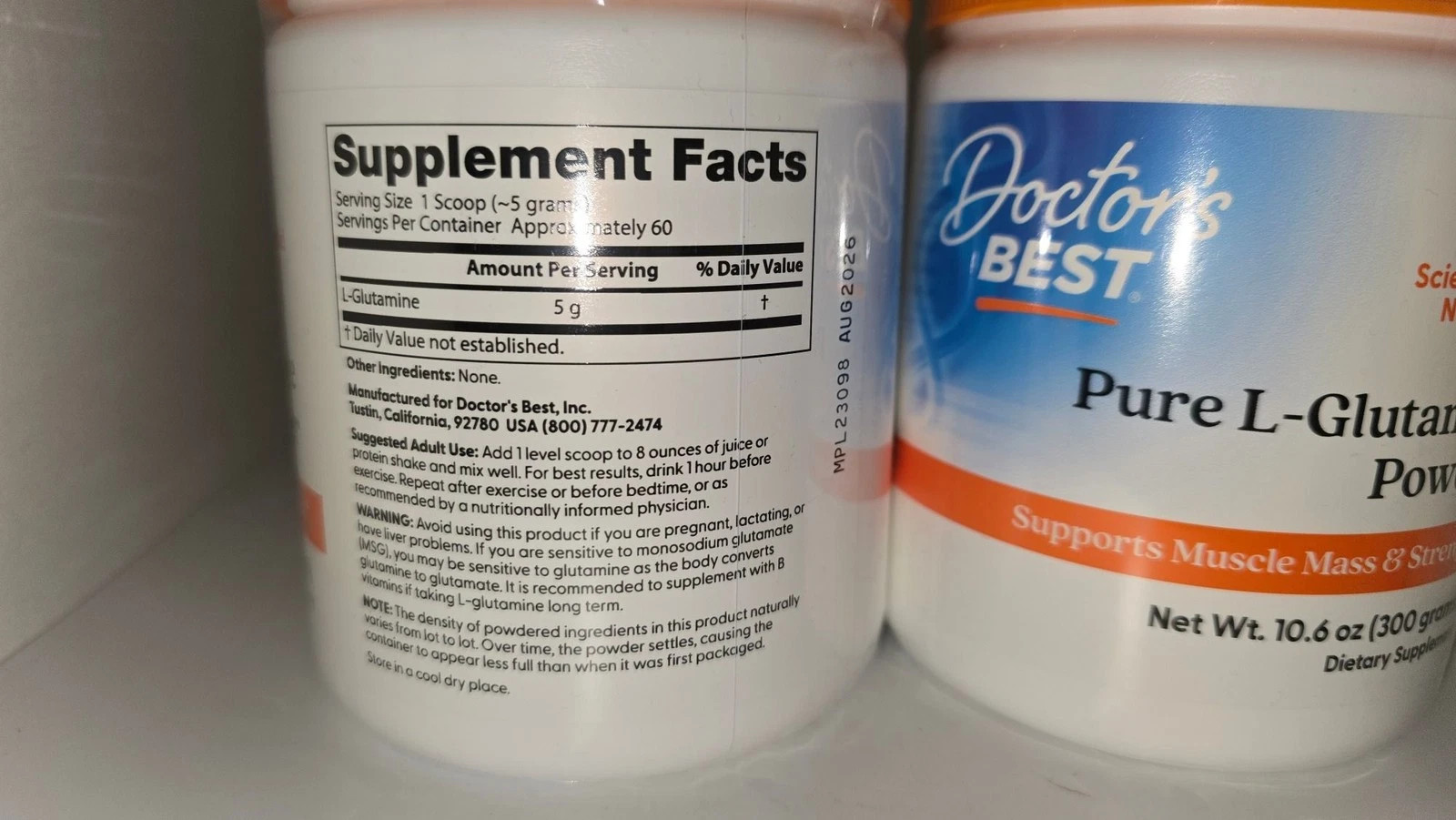 Exp 08/26 2 Pack Doctor’s BEST Pure L-Glutamine Powder 300g 60 Servings