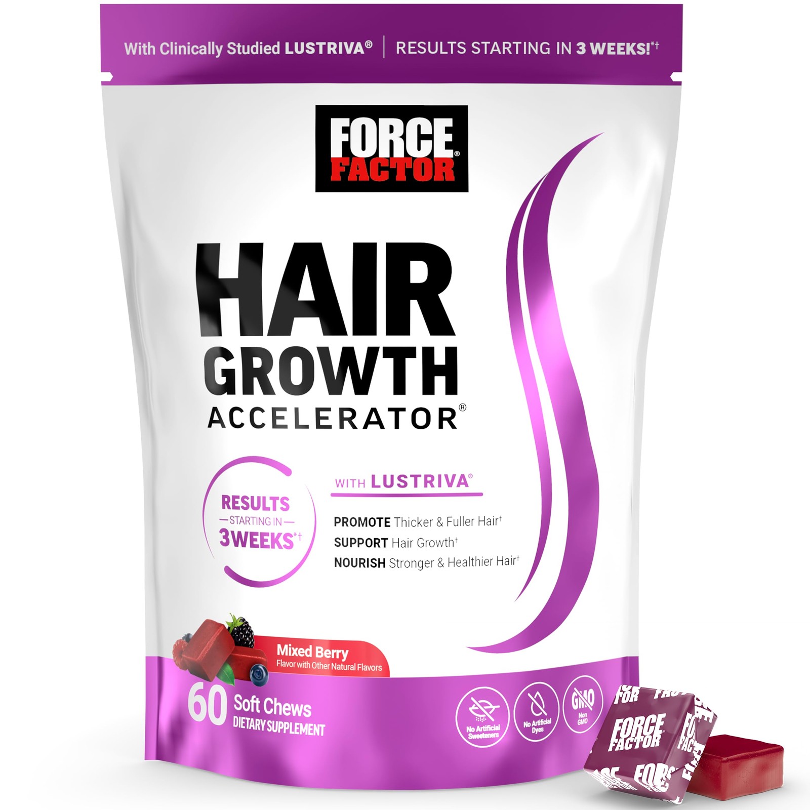 Force Factor Hair Growth Accelerator Soft 60 Count (Pack of 1), Lustriva