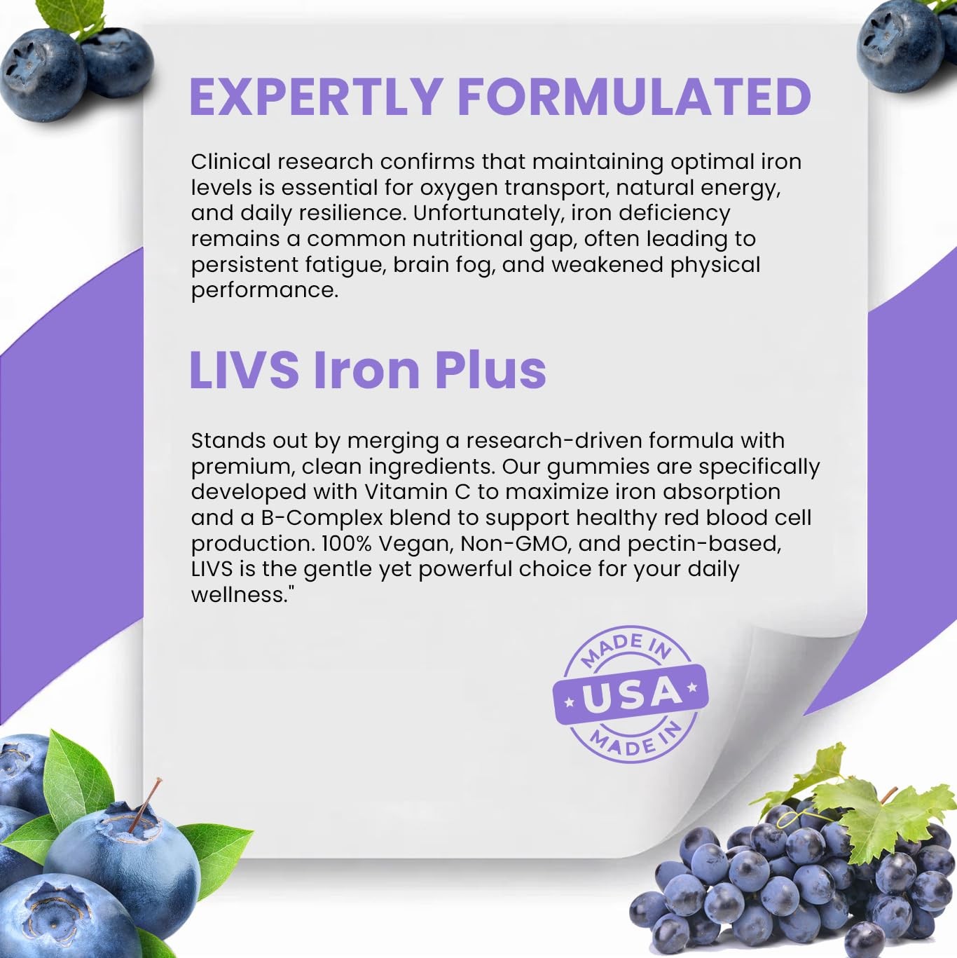 LIVS Iron Plus Gummies – 20mg Gentle 90 Count (Pack of 2),