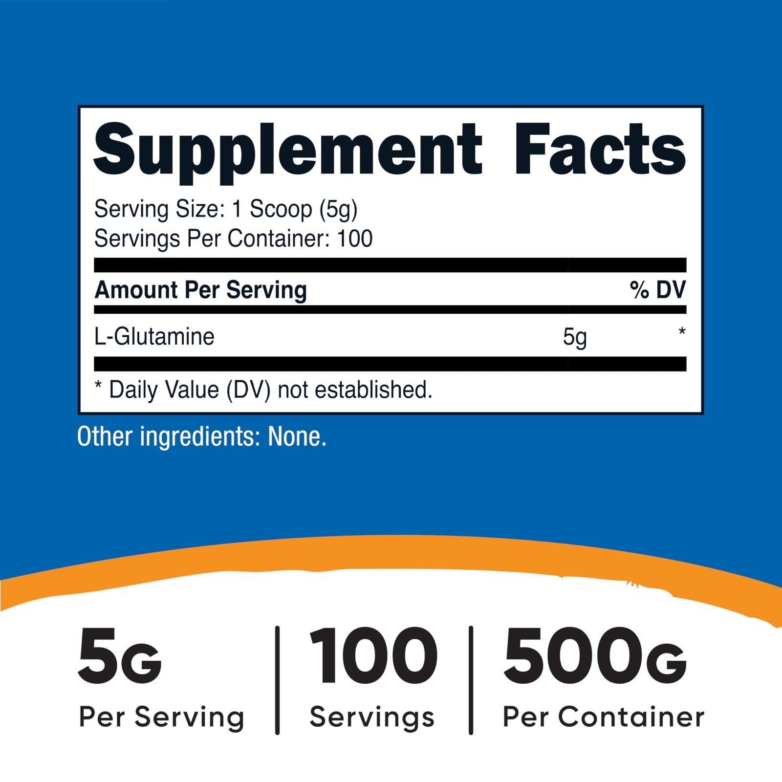 L-Glutamine Powder 500g – Unflavored, Gluten-Free, Non-GMO, 100 Servings, Muscle