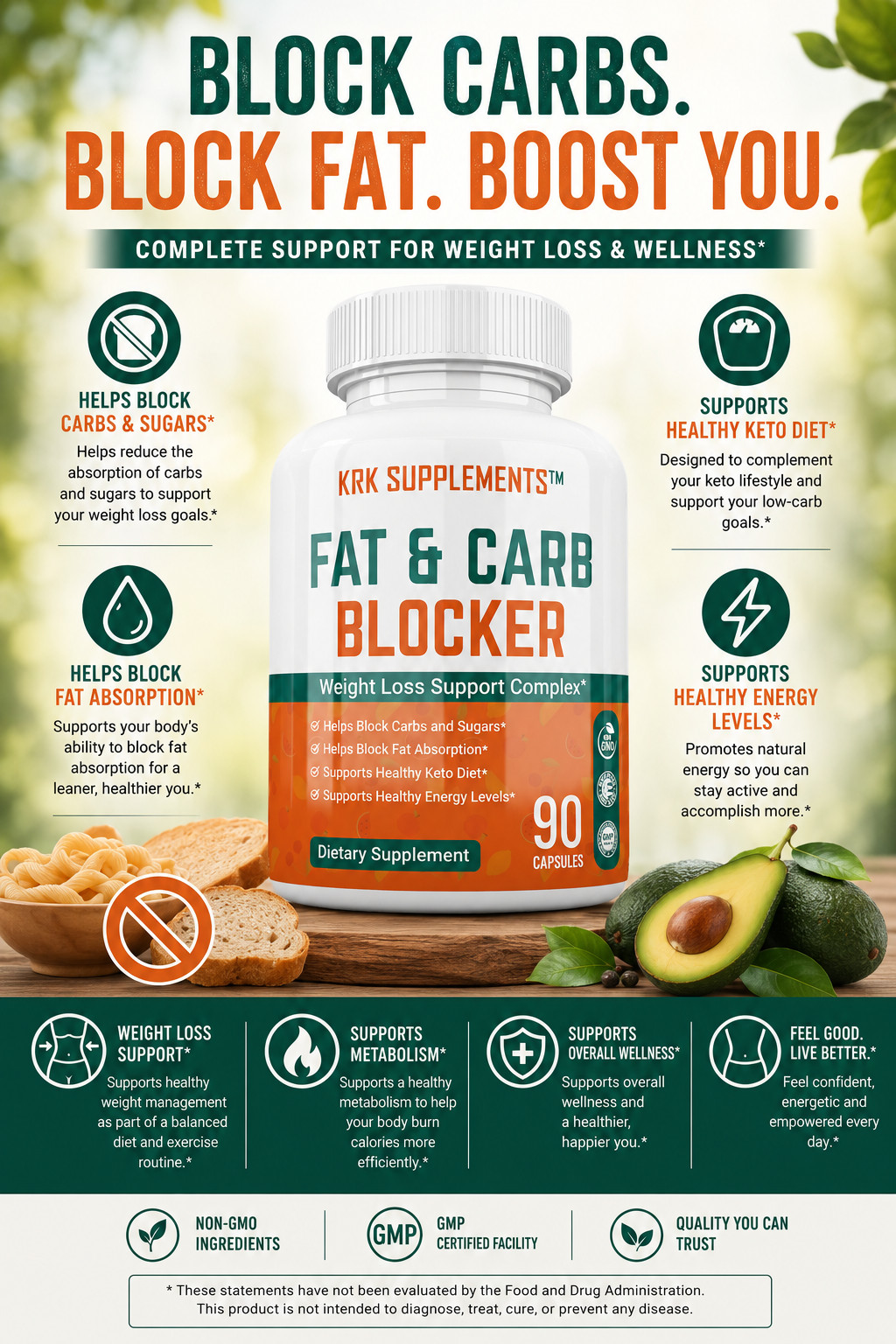 1 Bottle Fat and Carb Blocker Appetite Suppressant Burn Low Keto Weight Loss