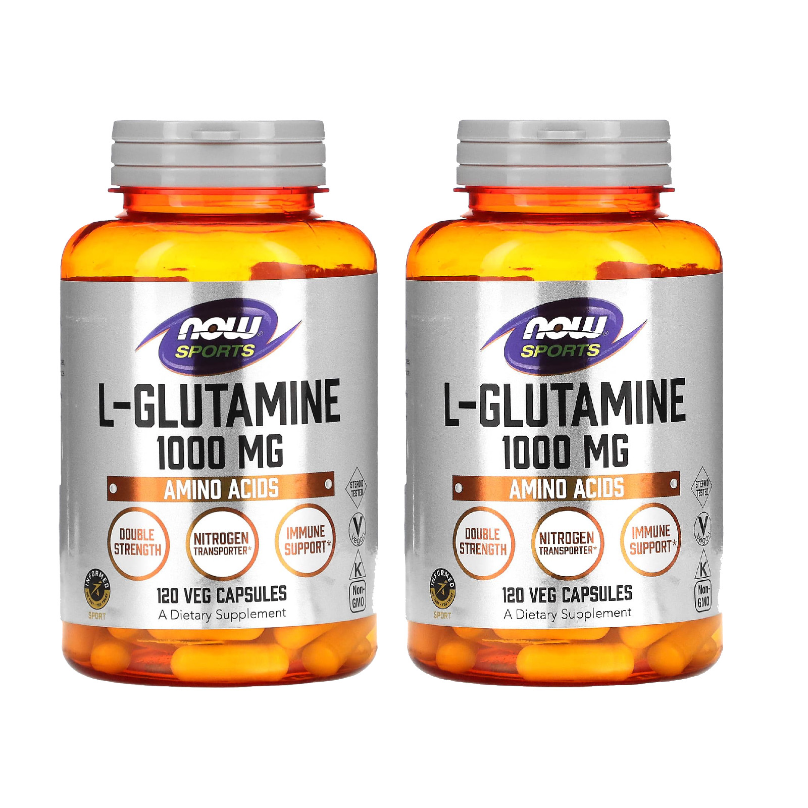 NOW Foods (2 PACKS) L-Glutamine, Double Strength, 1000 mg, Veg 120 Capsules