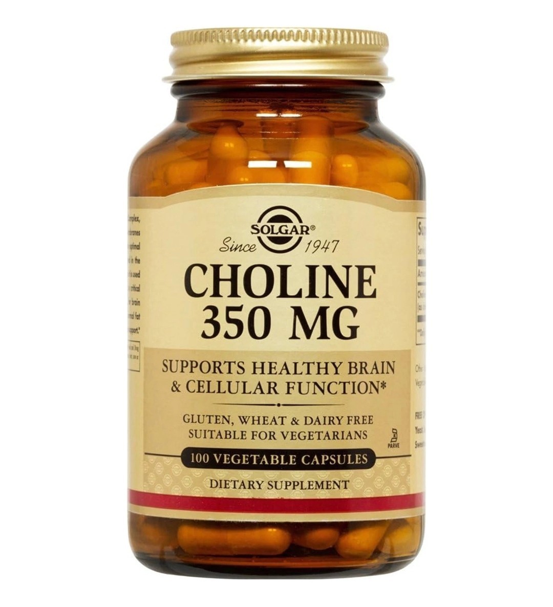 Solgar Choline 350mg 100 Vegetable Capsules Healthy Brain Cellular Function 9/28