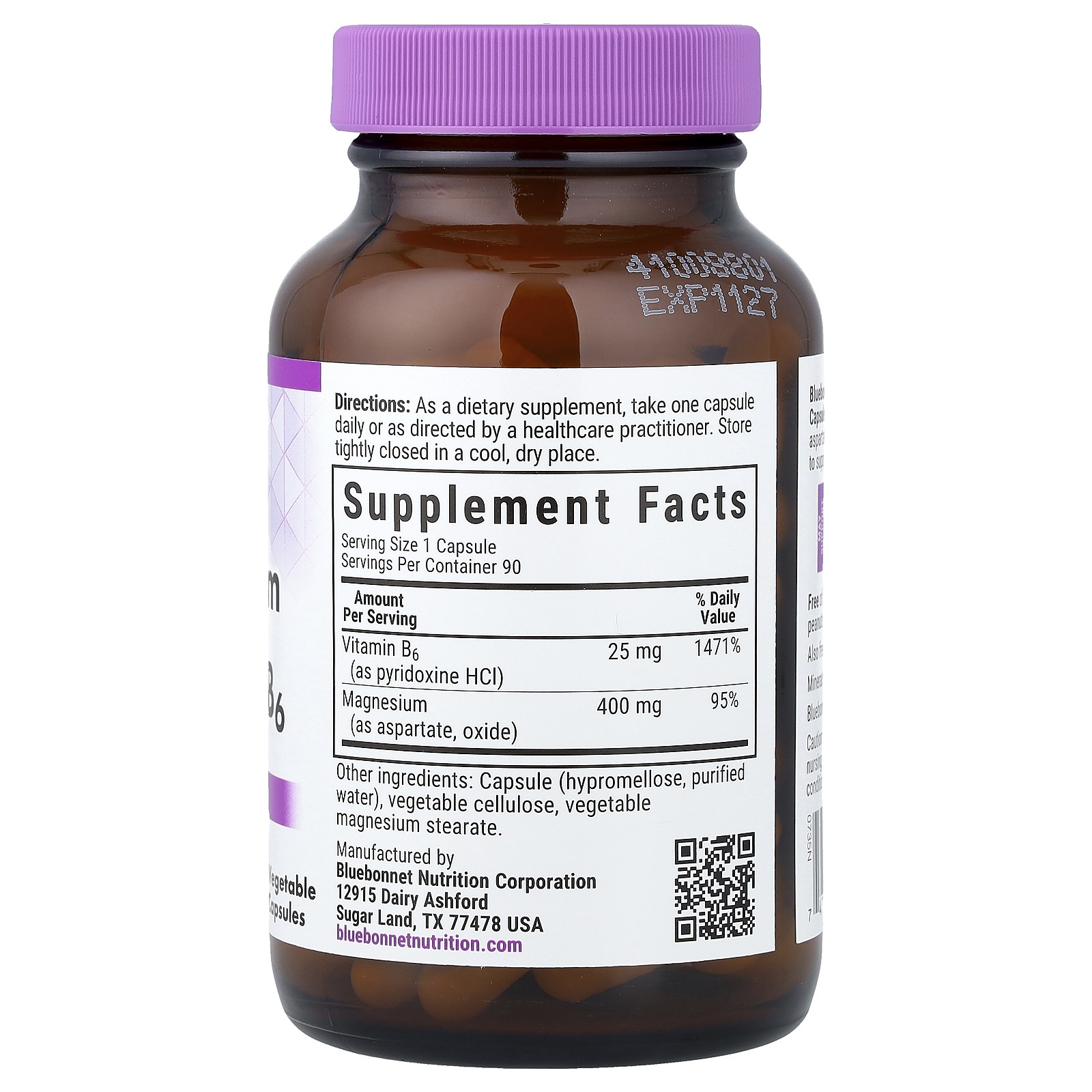 Bluebonnet Nutrition Magnesium Plus B6 90 Vcaps Egg-Free, Fish Free,