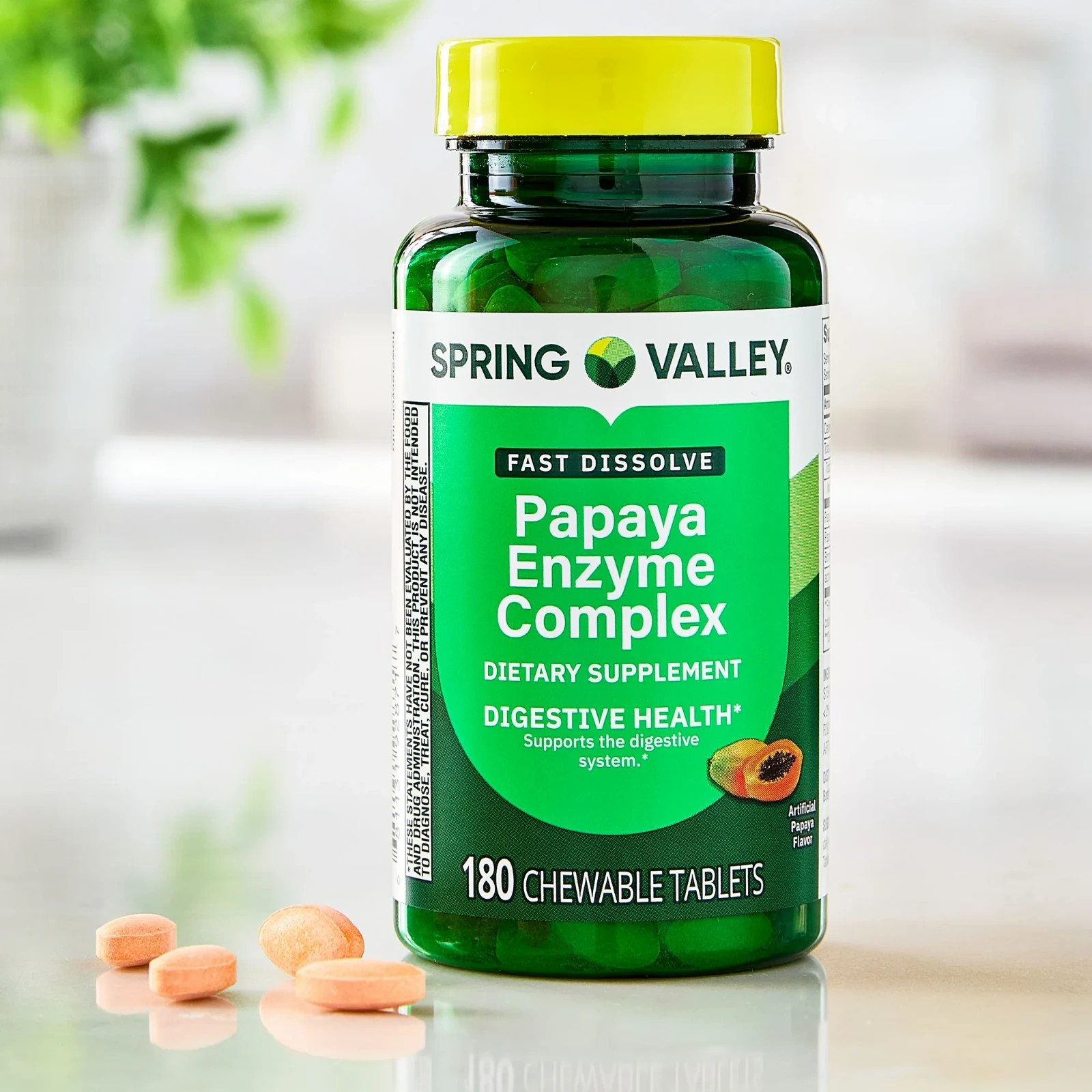 Spring Valley Papaya Enzyme Complex Chewable Tablets Dietary 180 Count Pack of 2