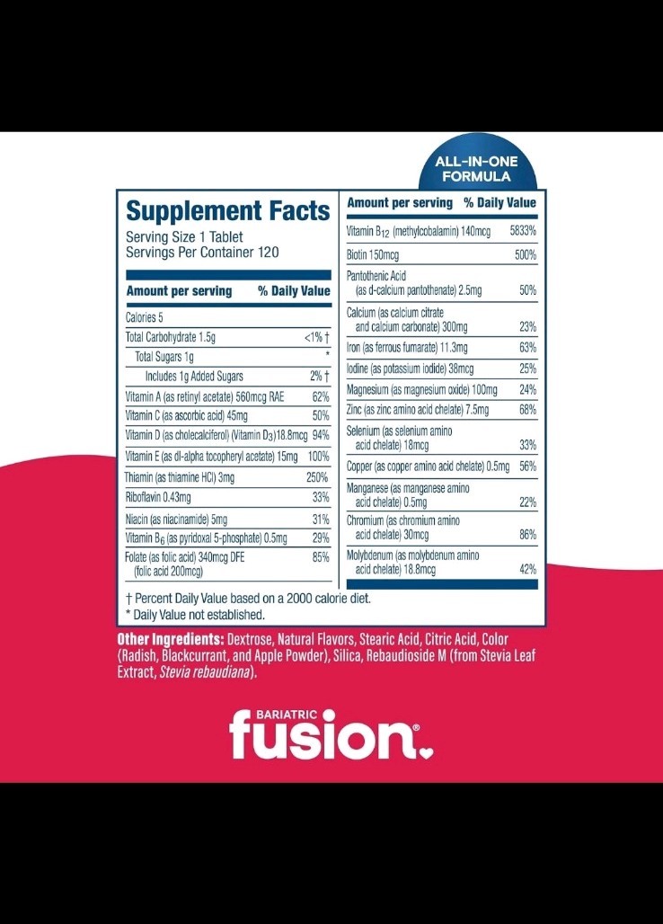 Bariatric Fusion Multivitamin Strawberry Chewable with Iron 120 ct expire 8/2027
