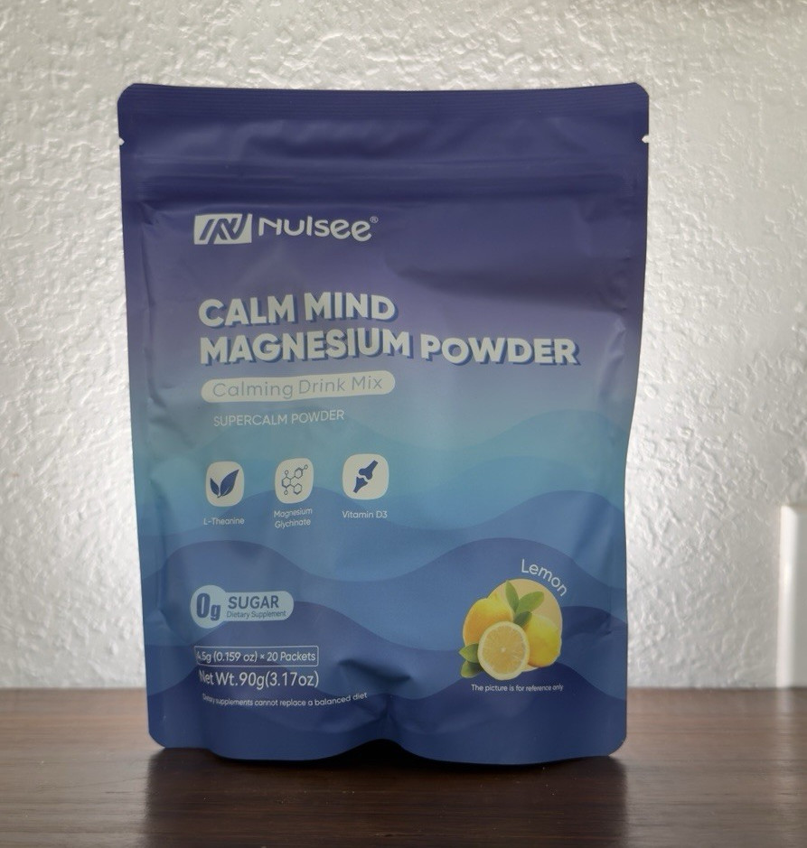Nulsee Calm Mind Magnesium Powder Drink Mix Lemon 0g Sugar Vegan 20 Pack 90g