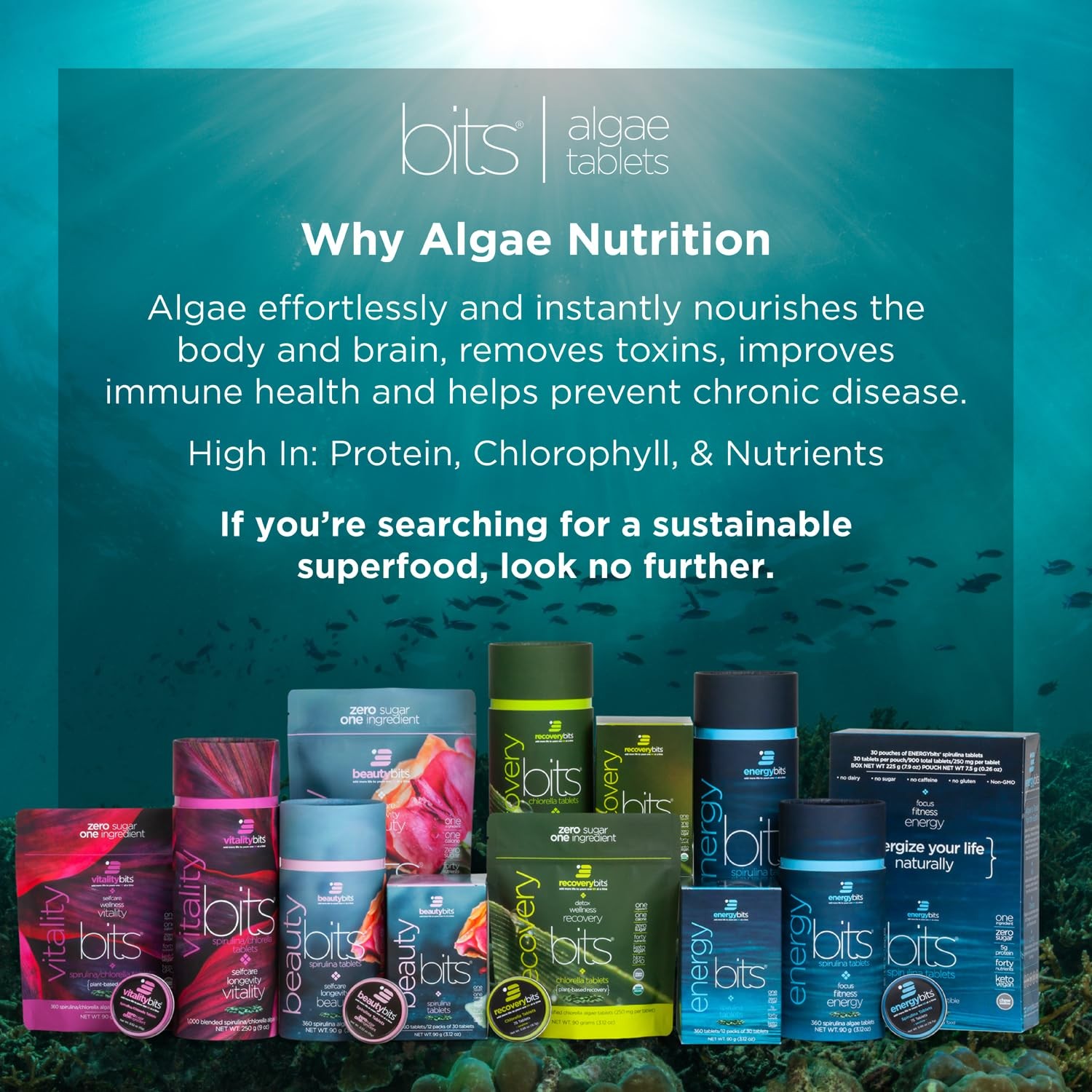 ENERGYBITS – Organic Spirulina Tablets – Plant-Based Algae Superfood – for Fo…