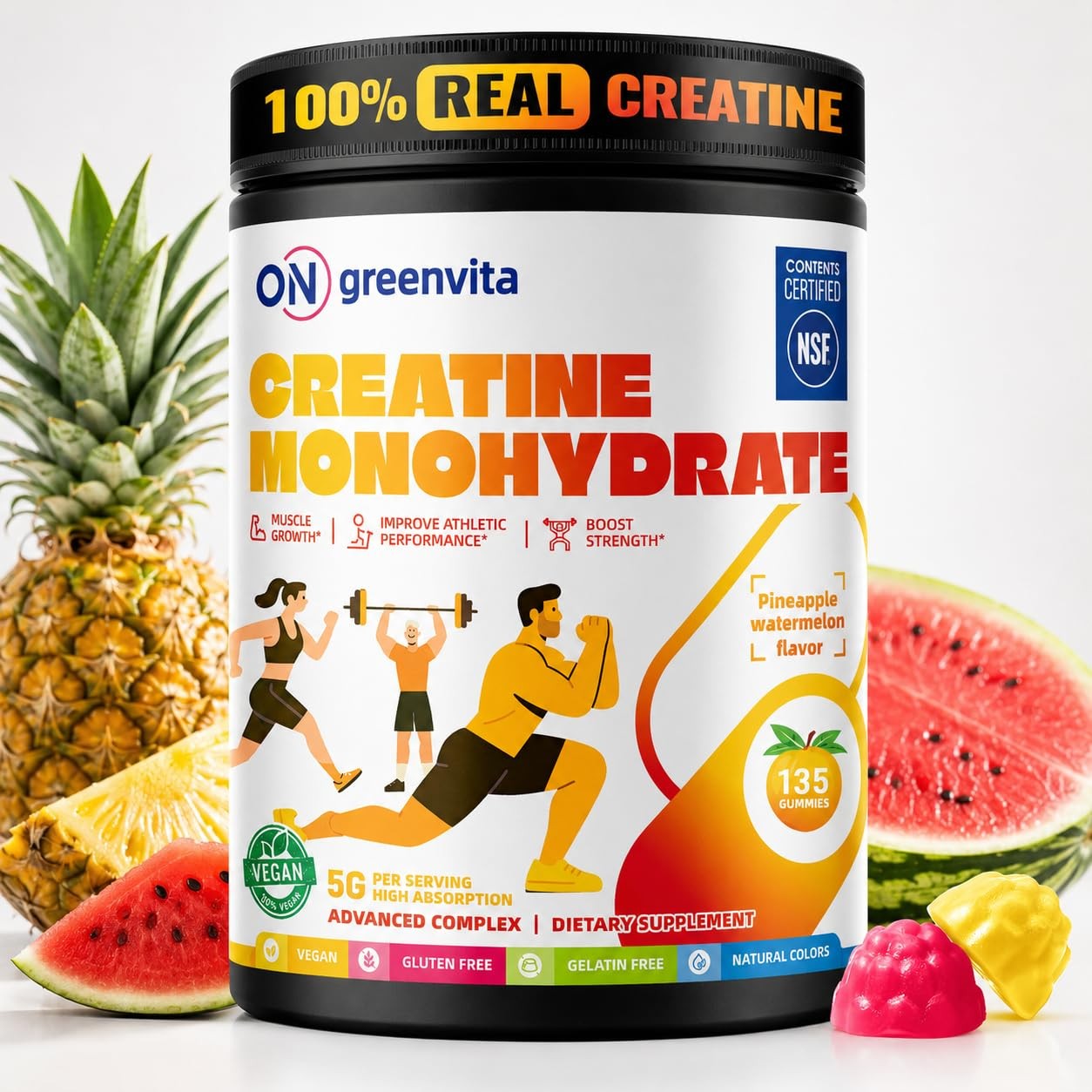 ON GREENVITA Creatine Gummies Pineapple Watermelon 135ct