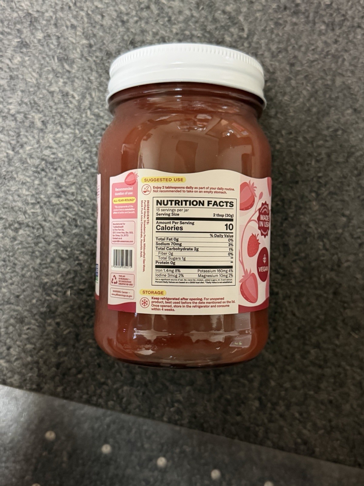 True Sea Moss Gel Superfood – Strawberry Flavor – 16 fl oz SEALED