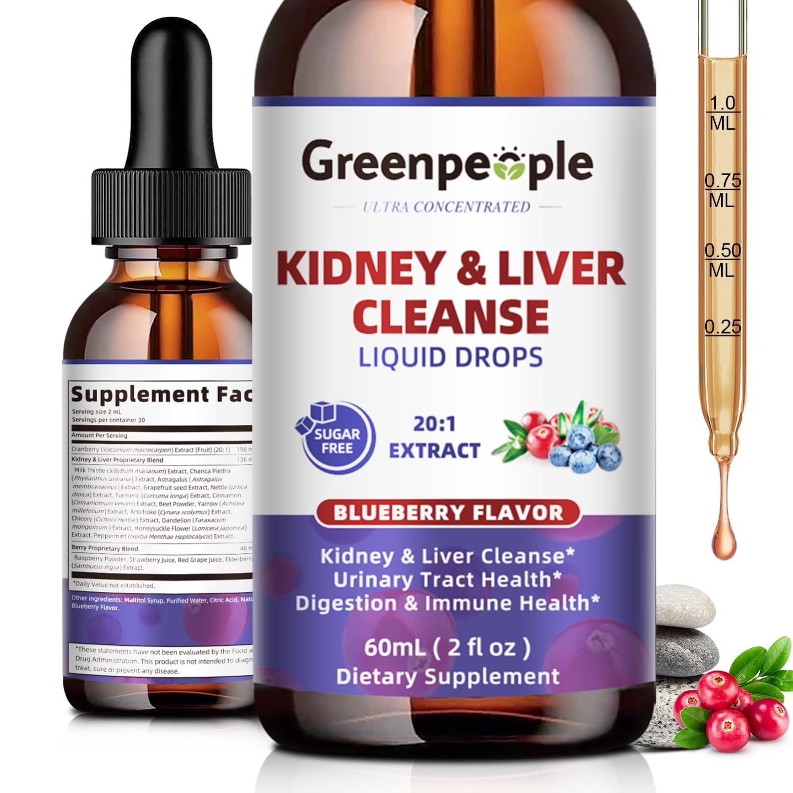 Kidney & Liver Cleanse Detox Drops – 2 Oz Alcohol-Free Supplement with Cranberry