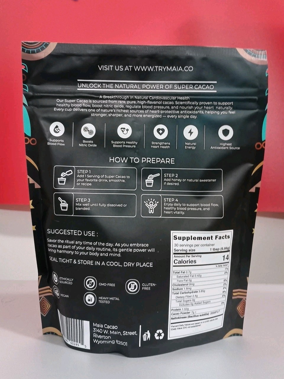 MAIA HIGH-FLAVANOL SUPER CACAO 7 Oz – 30 Servings **FREE SHIPPING**