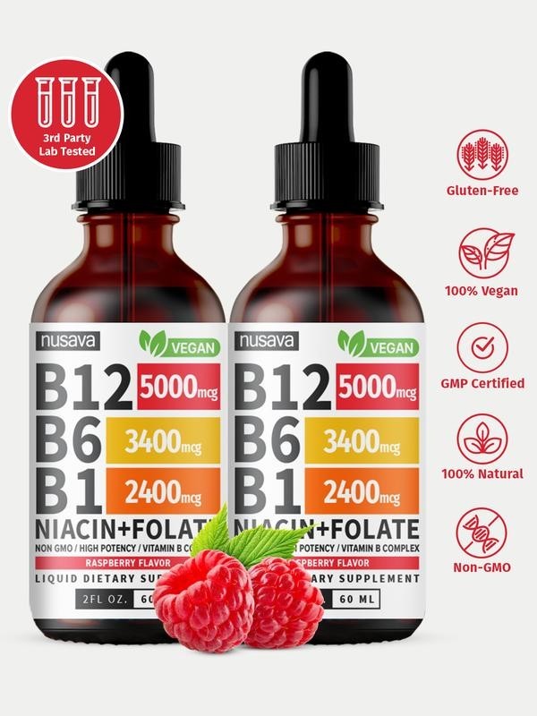 Vitamin B12 Liquid Supplement Drops with B6, B1, Niacin & Folate – Edible Suppo