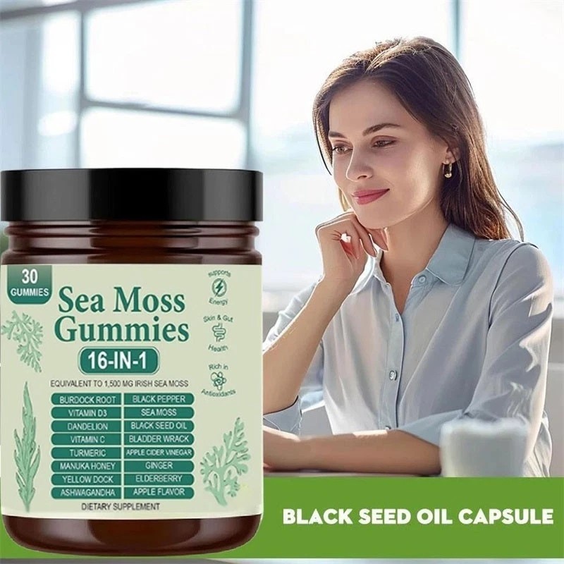 16 in 1 Organic Sea Moss Gummy Irishmoss Extract 6000Mg Green Apple Flavor 1-5pc