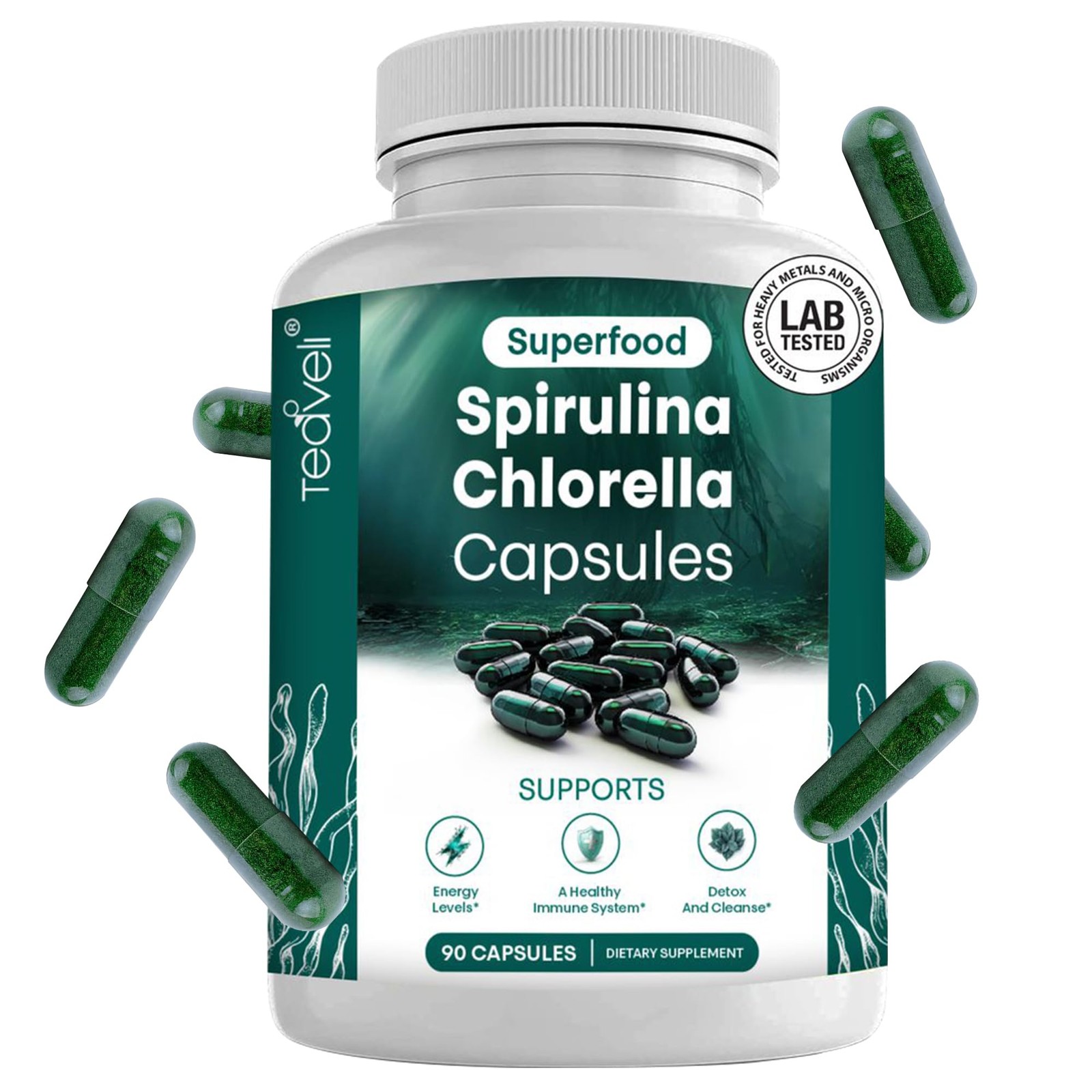 Spirulina and Chlorella Capsules – Chlorophyll Pills & Blue Green Algae to Su…