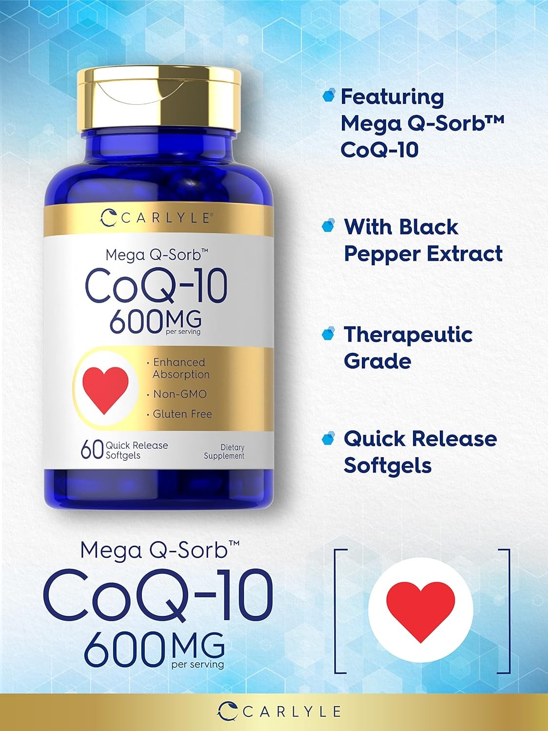 Carlyle Coq10 600 Mg Softgels 60 Count Mega Q-Sorb Coenzyme Q-10