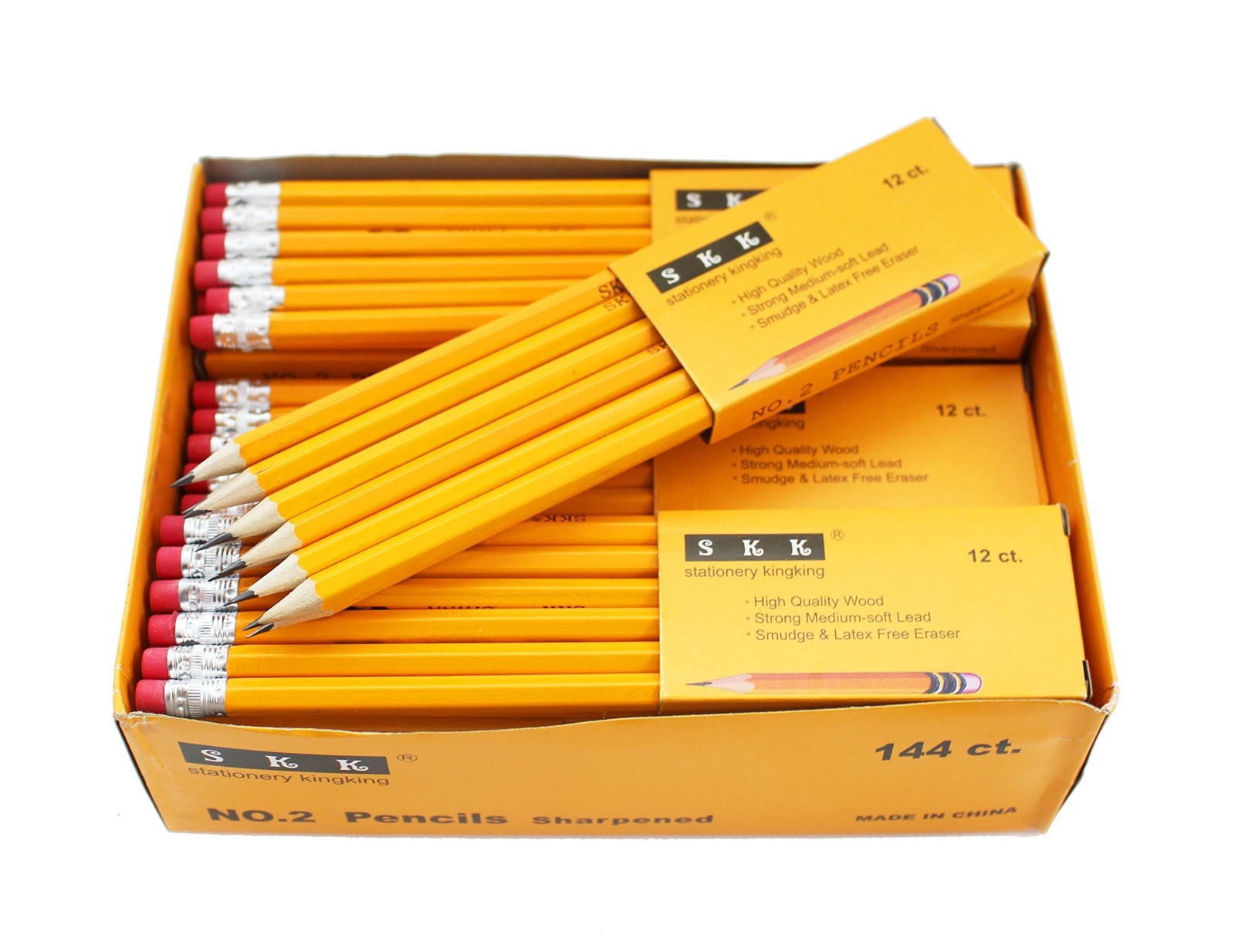 SKKSTATIONERY 144 Count Pre-sharpened #2 Pencils with Erasers – Bulk Yello