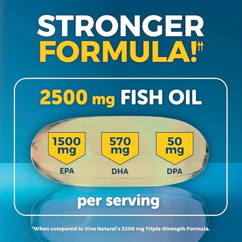 Viva Naturals Triple Strength Omega 3 Fish Oil Pills – 2500 mg High-Potency