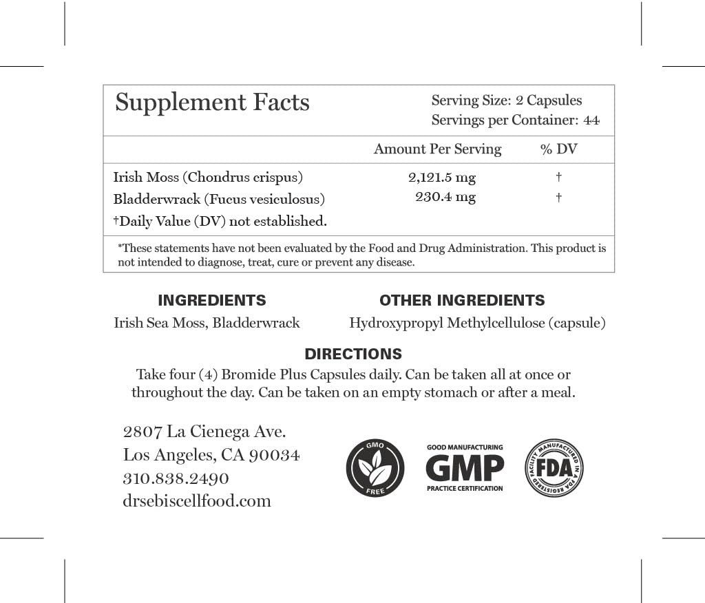 Dr. Sebi’s Sea Moss Capsules with Bladderwrack, 1,250mg – Authentic Alkaline …