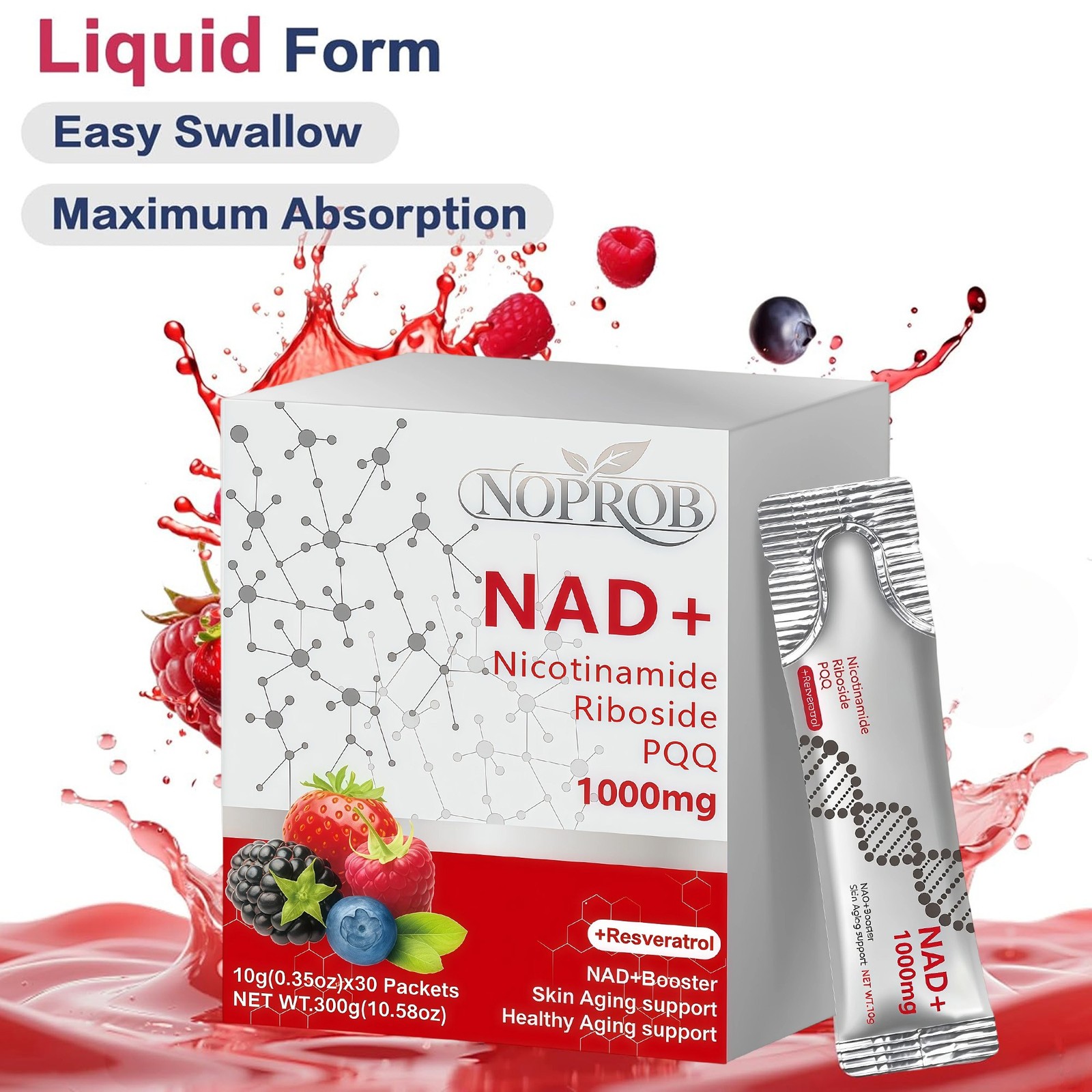 NAD+ 1000mg Nicotinamide Riboside & Resveratrol 60 packets SEALED EXP 11/28
