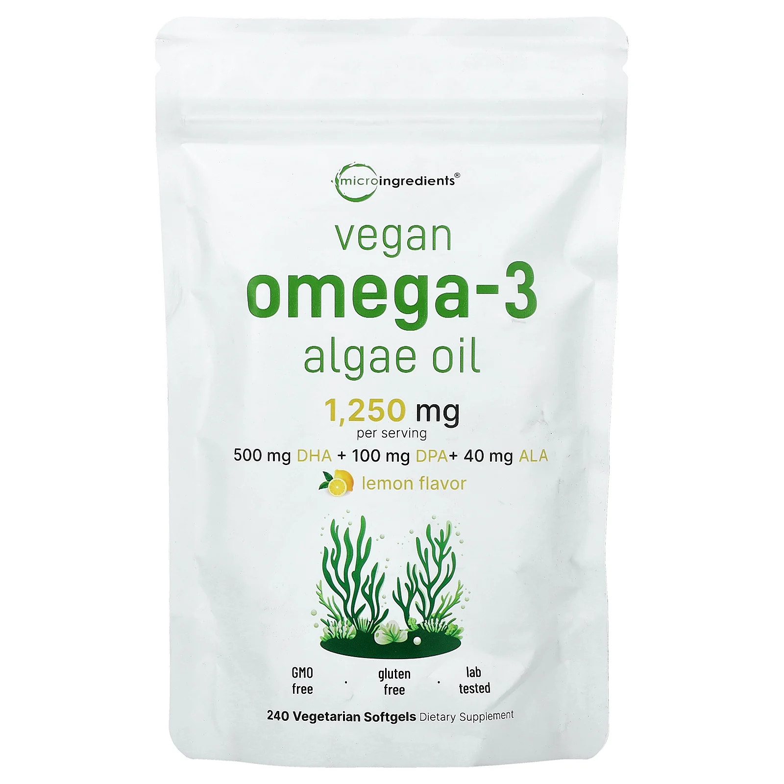 Vegan Omega-3 Algae Oil, Lemon, 240 Vegetarian Softgels