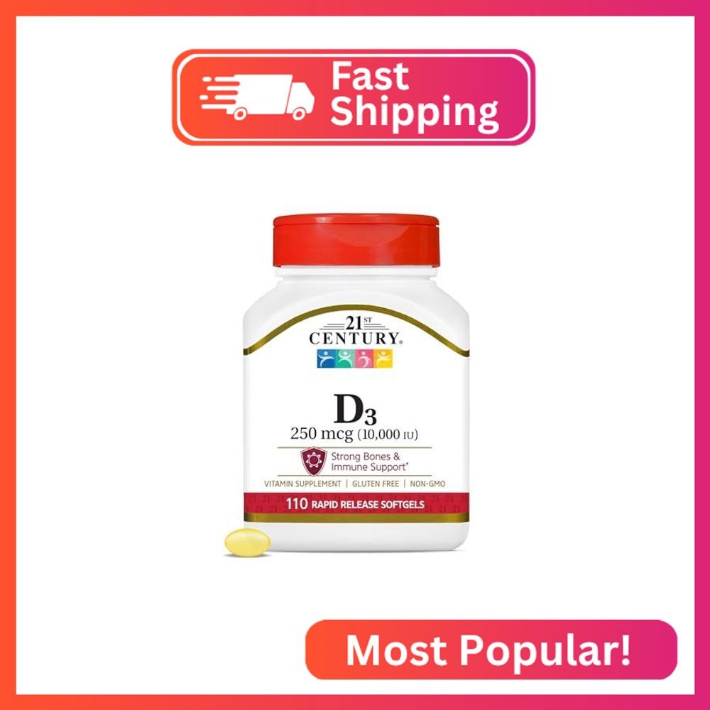 21st Century Vitamin D3 250 mcg (10,000 IU) Rapid Release Softgels, 110 Count