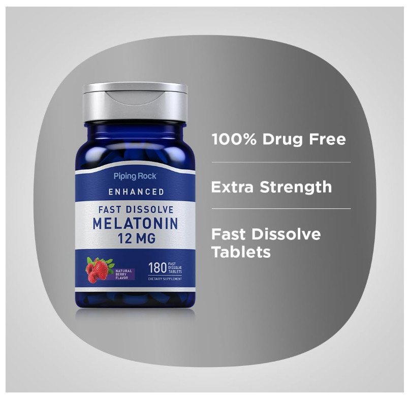 Max Strength Melatonin 12mg Fast Dissolve Sleep Aid Vitamin Supplement 180 Ct