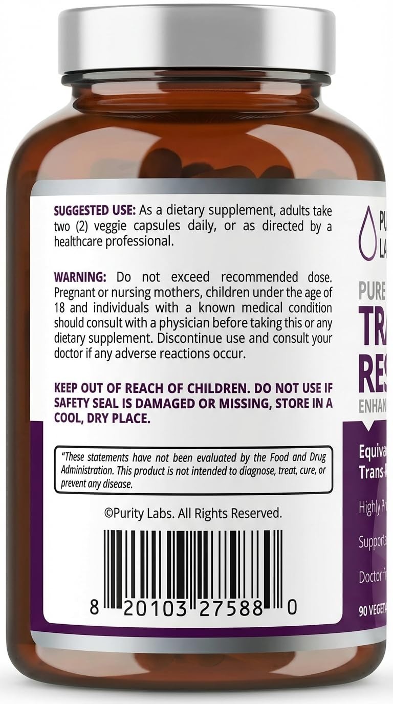 Purity Labs Pure Organic Trans Resveratrol Supplement with Quercetin, Vegan