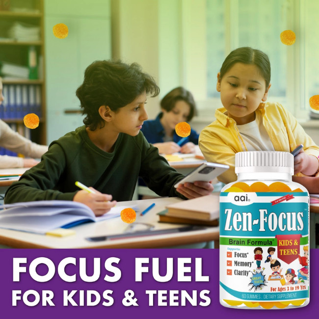 Kid Brain Focus Booster, Delicious DHA Omega 3 6 9 Gummy Kids Memory Vitamin