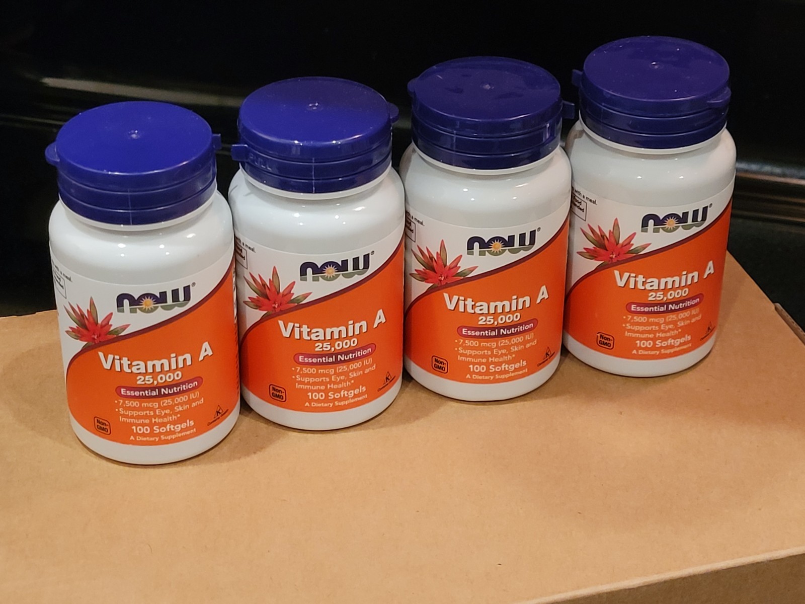 (4X) Now Foods- Vitamin A Lot- 25 000 IU- 100 Softgels Each- Exp. 10/26-
