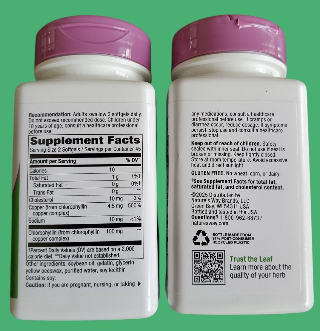 2 PACK Nature’s Way Chlorofresh Chlorophyll Concentrate 90 + 90 Softgels, 08/28