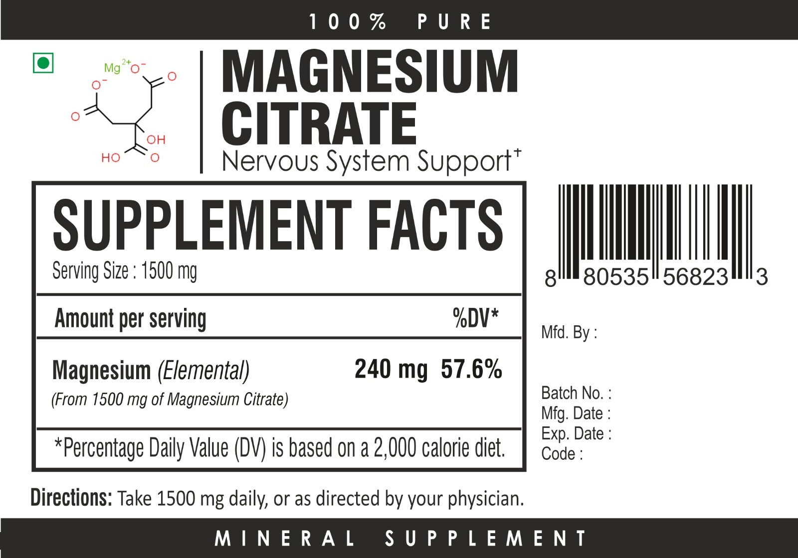 Magnesium Citrate Powder – Essential Mineral – Unflavored – Strong & Effective