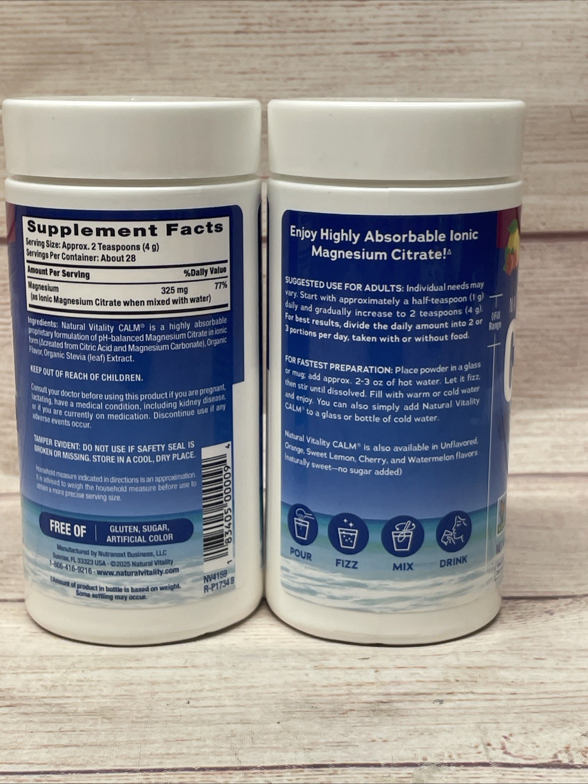 (2) Nature’s Vitality CALM relaxing drink mix Magnesium Rasberry Lemon 4 OZ 4/28