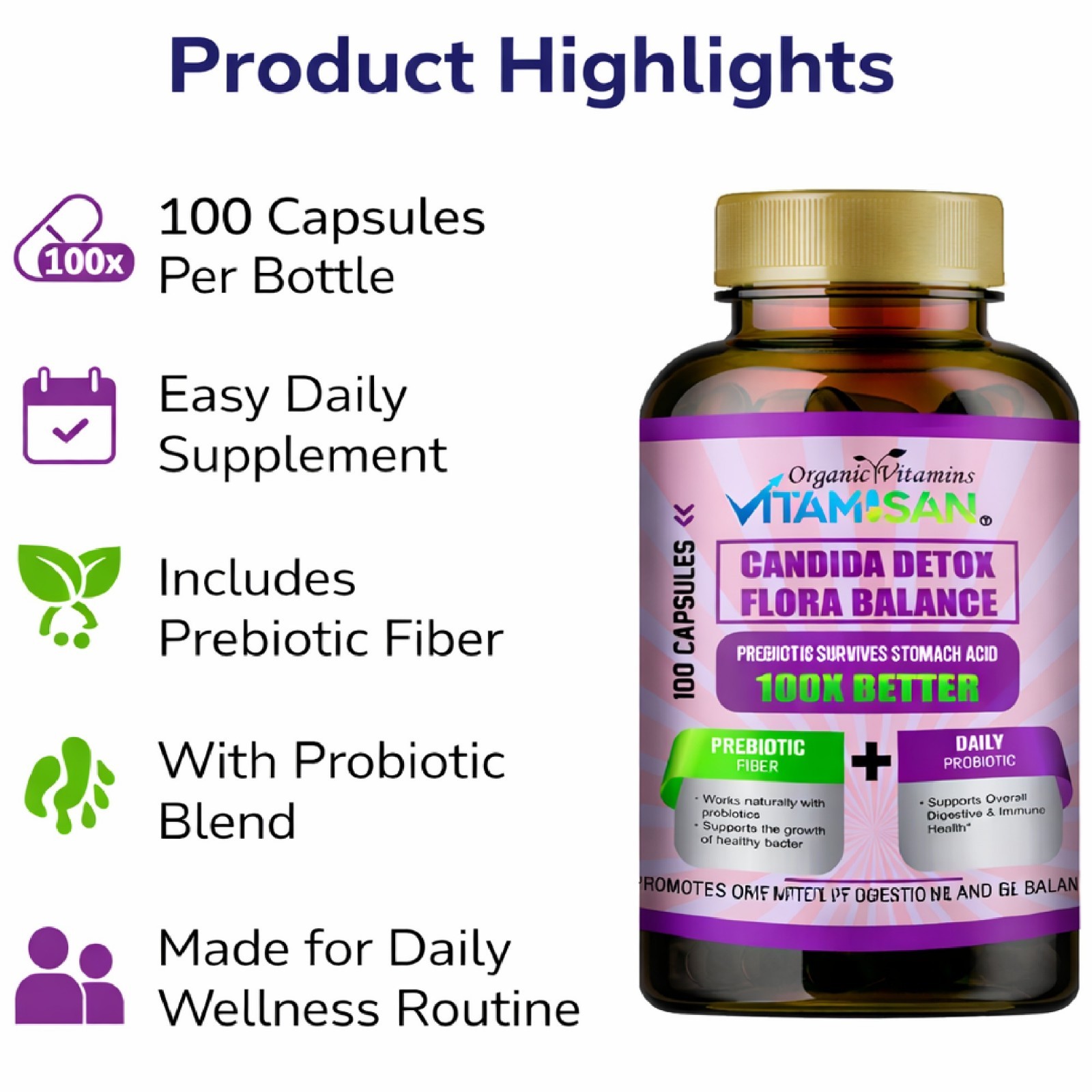 Candida Balance -Fungus Treatment and Candida Cleanse support 100 ct made in USA