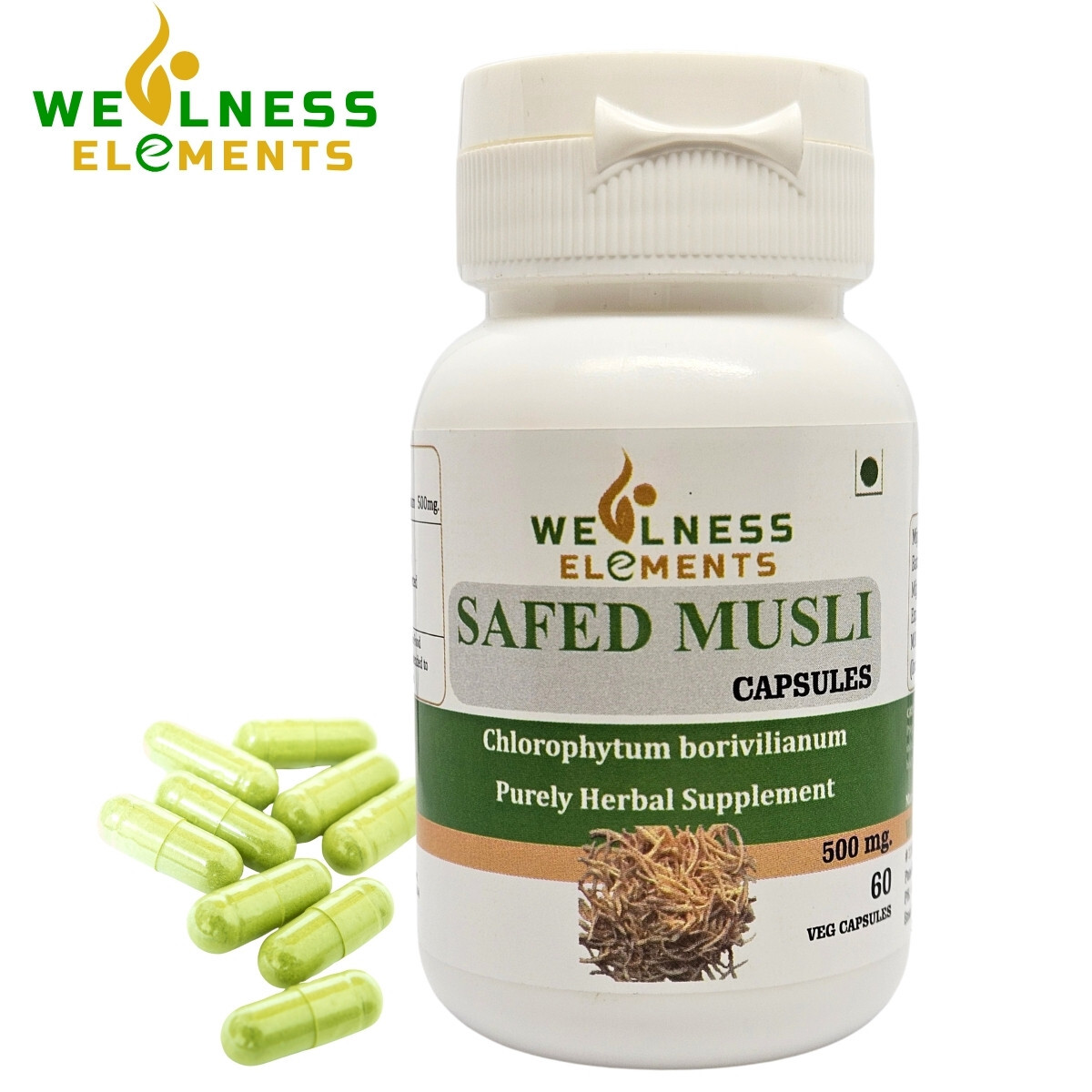 Safed Musli Capsules For Improves Muscle Strength Pack of 60 x 500mg Veg Capsule