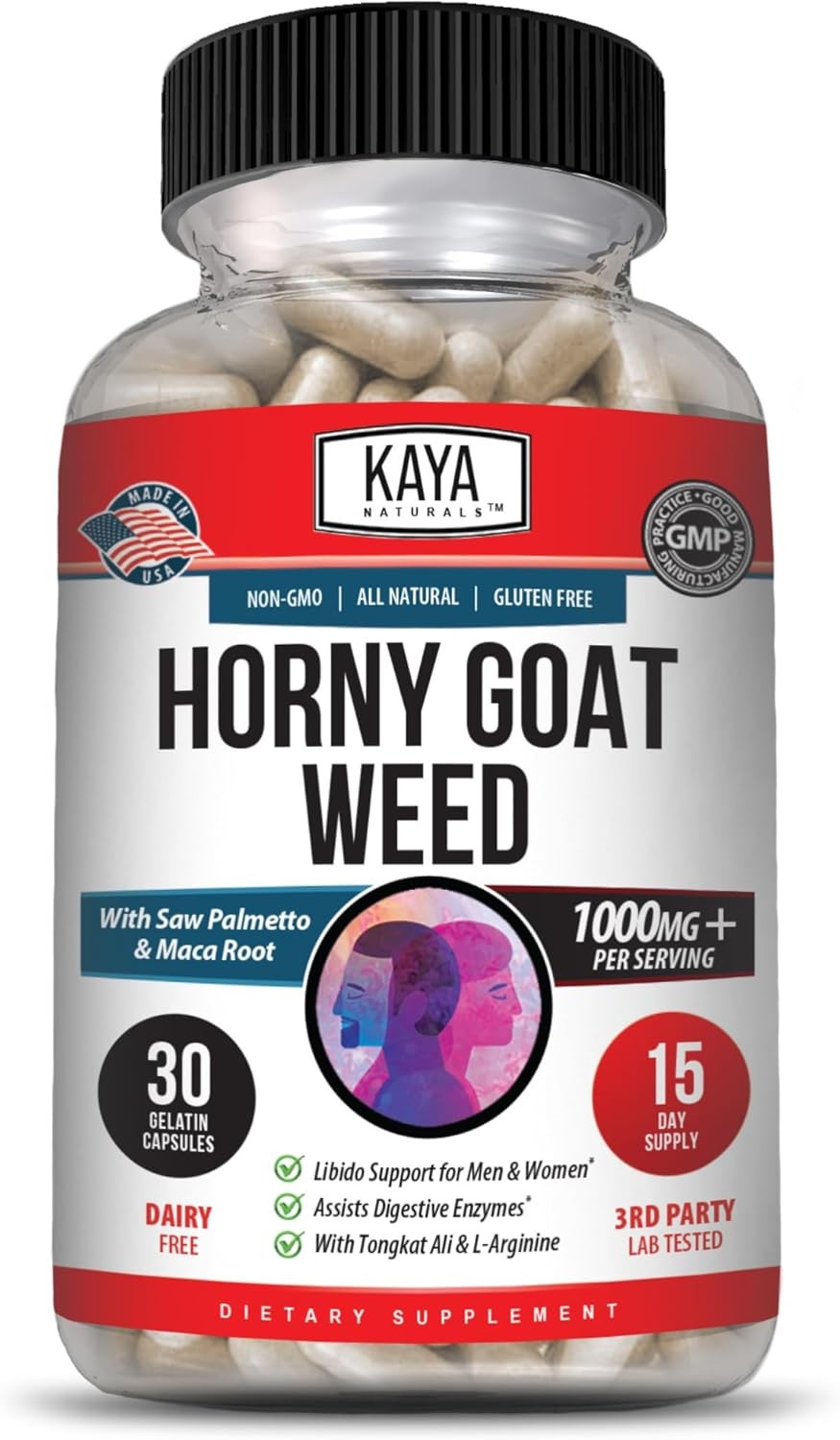 Horny Goat Weed for Men & Women 1560mg Complex with Maca, Saw Palmetto 30 Count